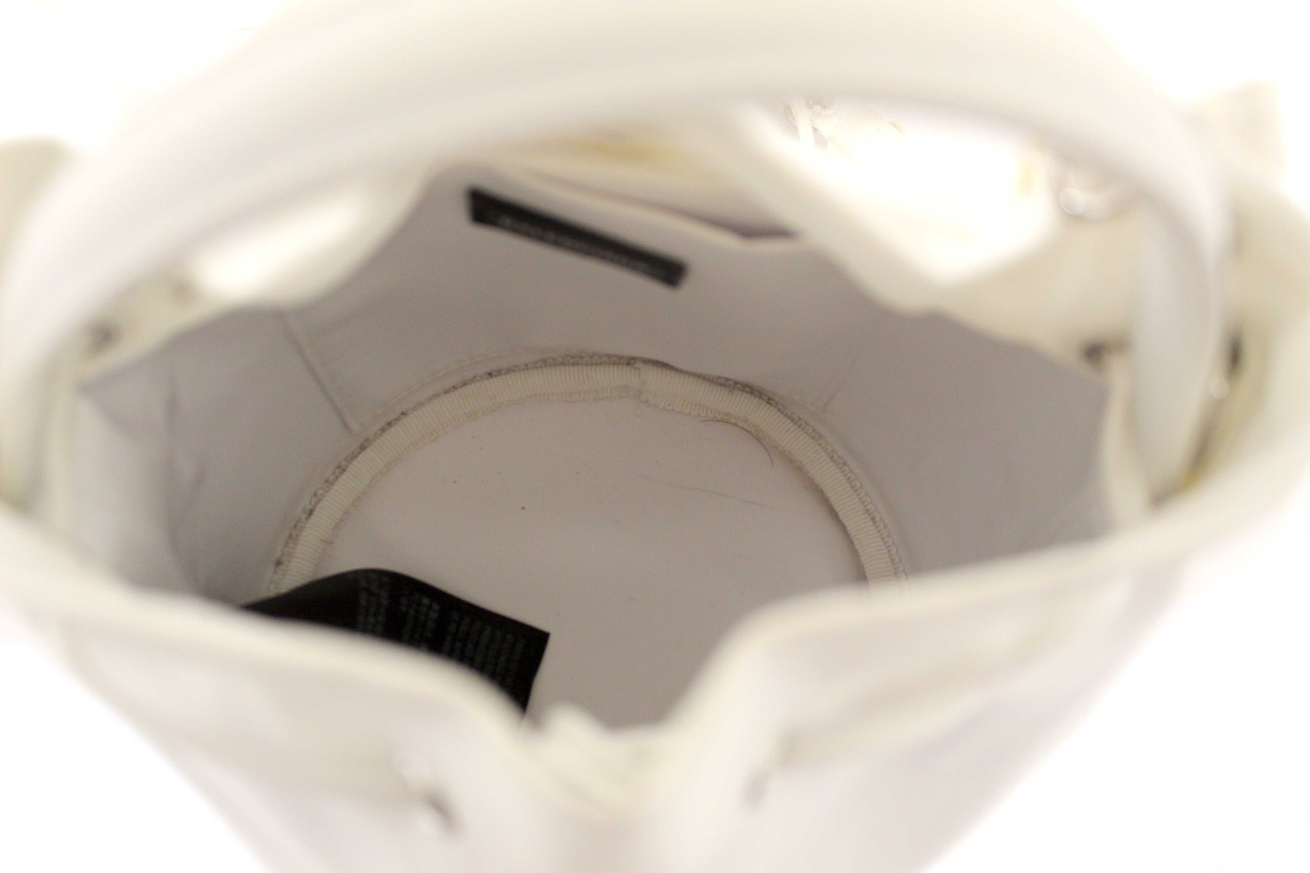 Authentic Balenciaga White Nylon XS Wheel Drawstring Bucket Bag