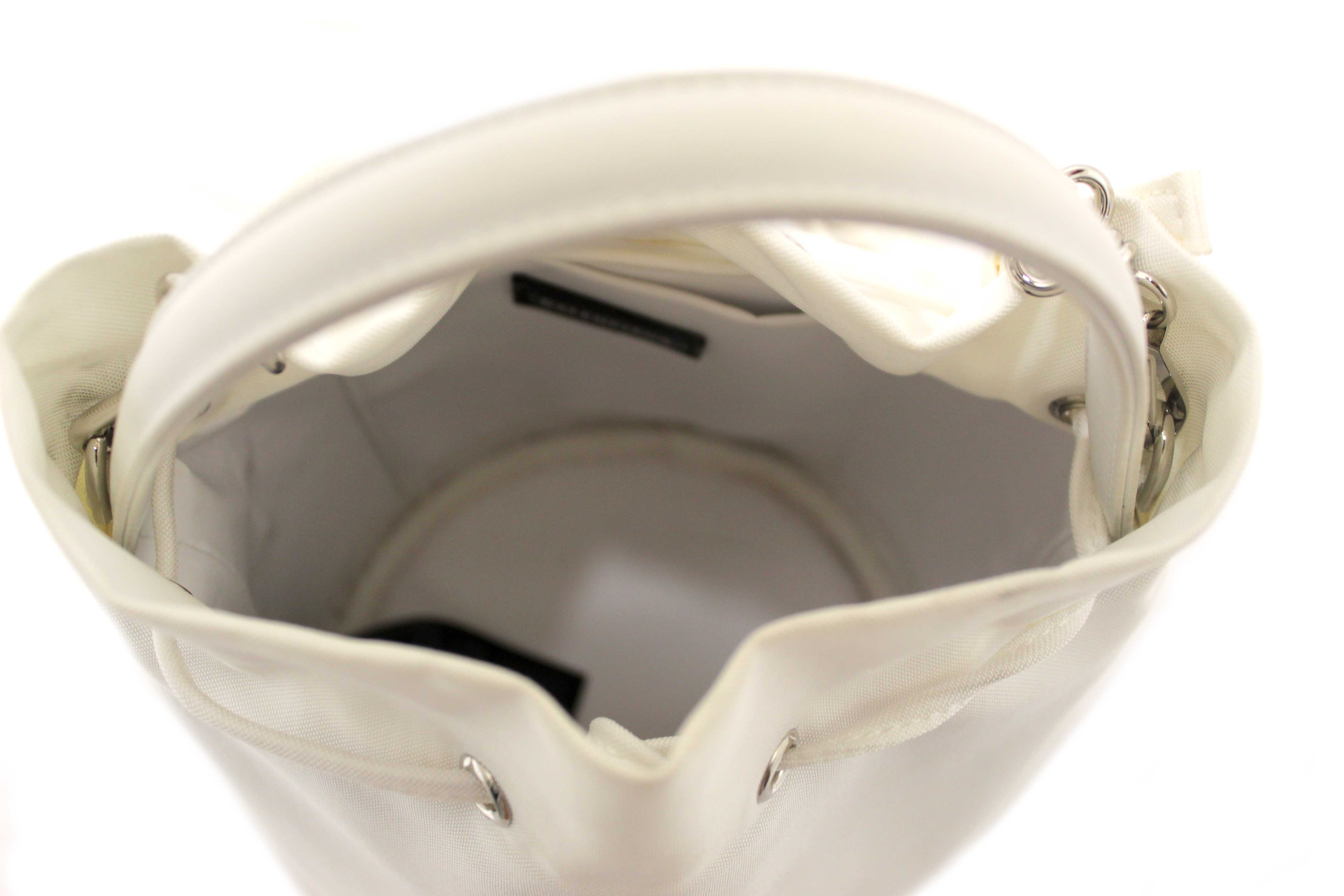 Authentic Balenciaga White Nylon XS Wheel Drawstring Bucket Bag
