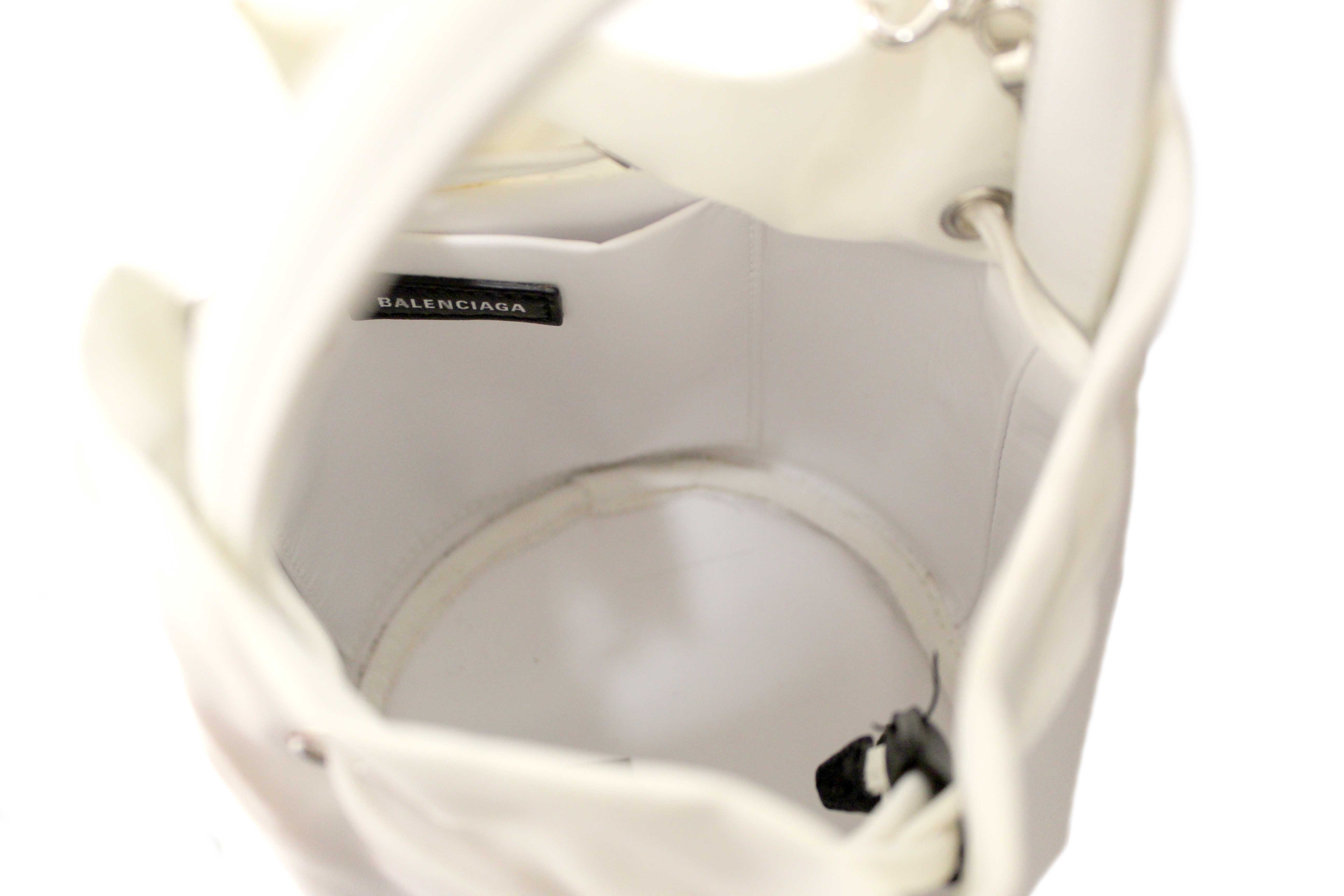 Authentic Balenciaga White Nylon XS Wheel Drawstring Bucket Bag