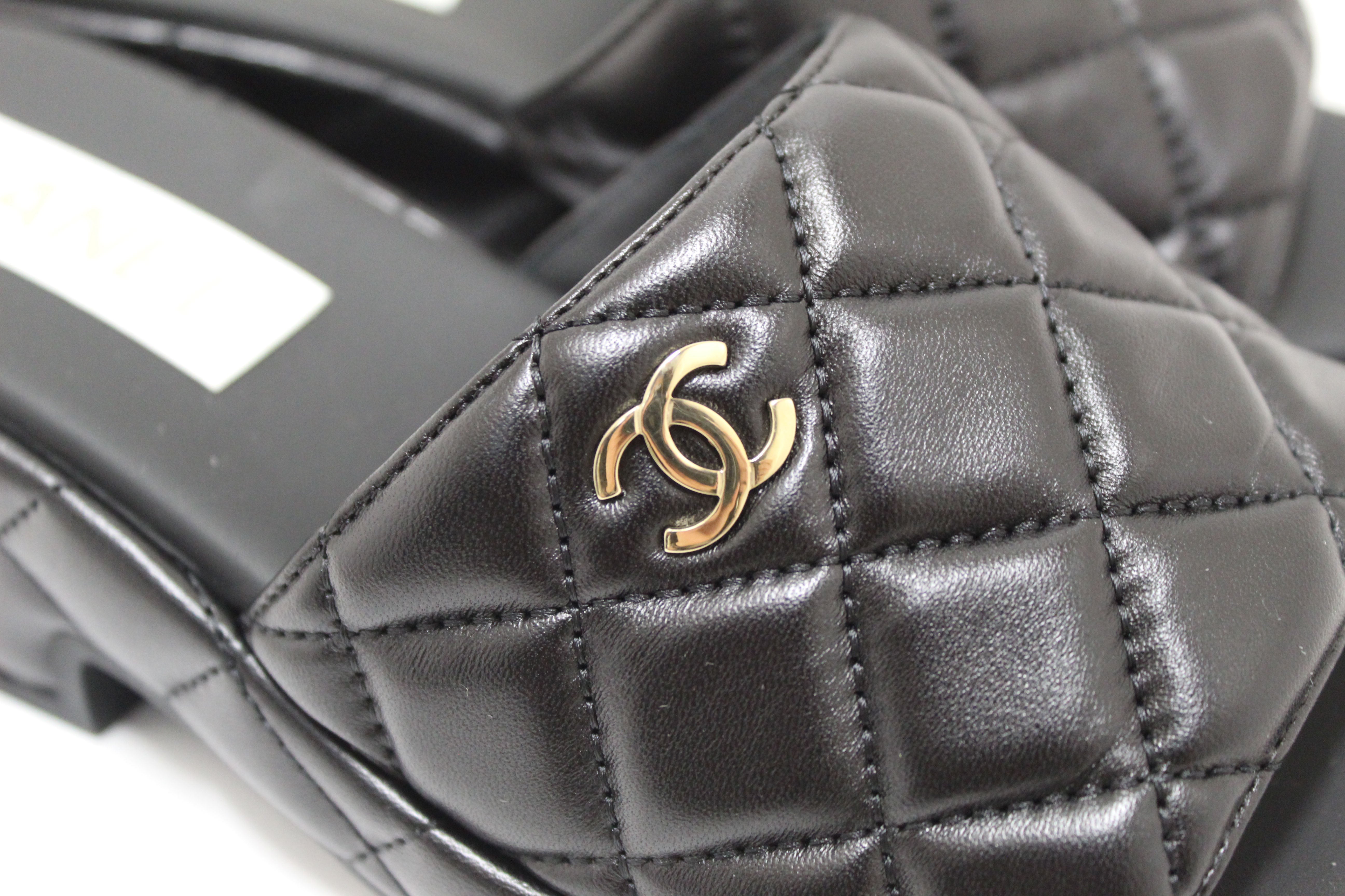 Authentic Chanel Black Quilted Lambskin Leather Platform Slide Size 36