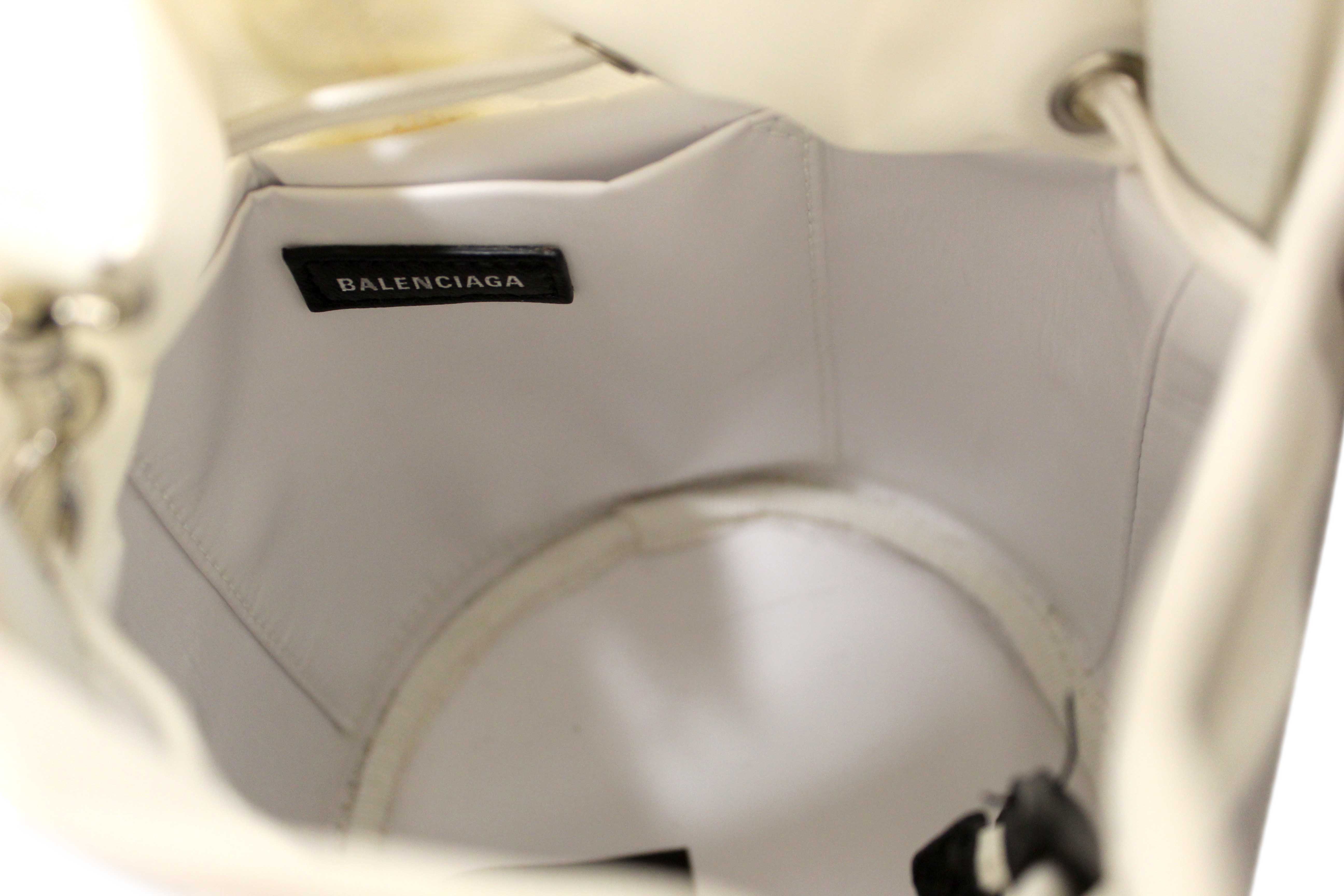 Authentic Balenciaga White Nylon XS Wheel Drawstring Bucket Bag