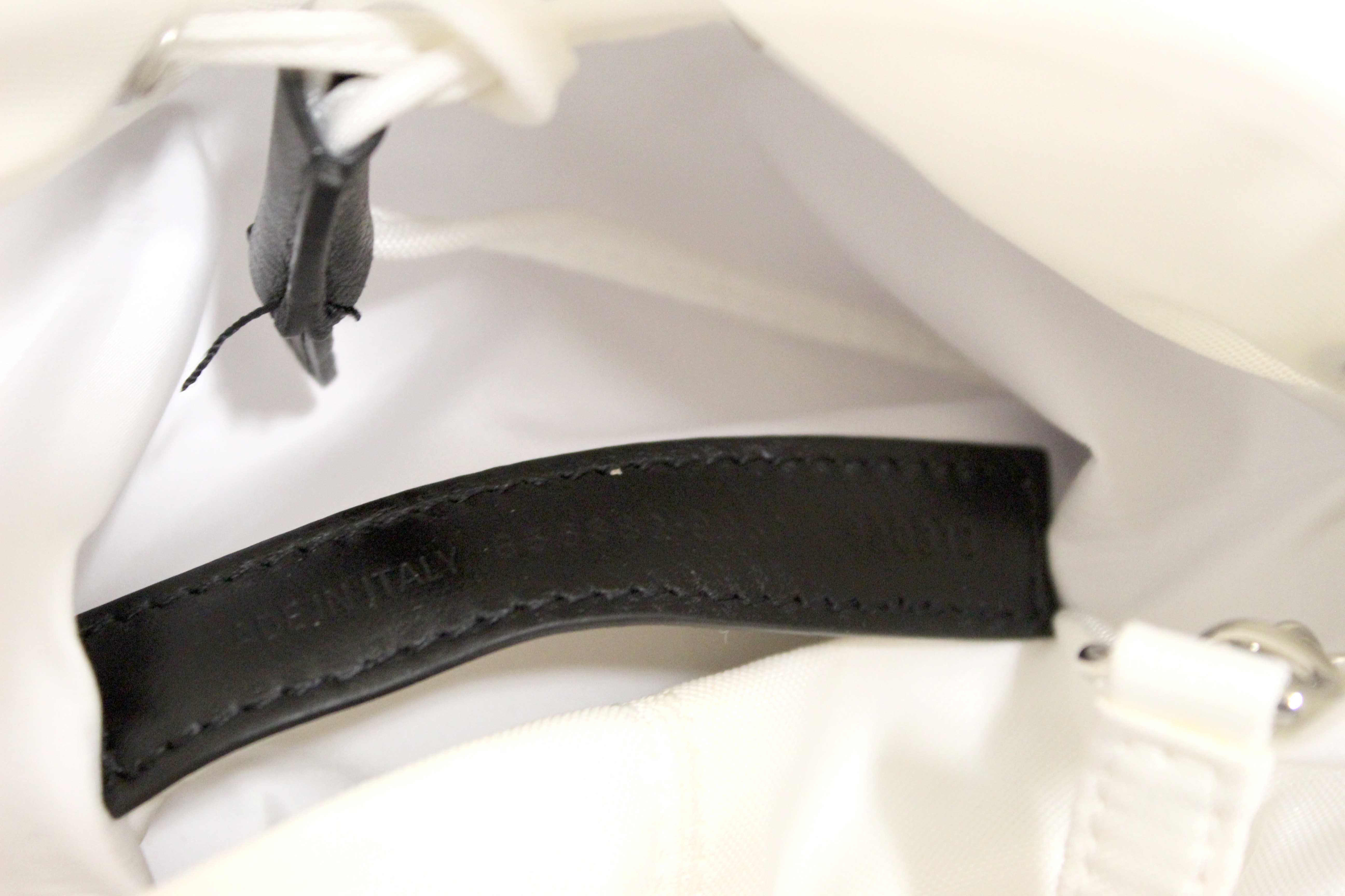 Authentic Balenciaga White Nylon XS Wheel Drawstring Bucket Bag