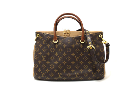 Authentic Louis Vuitton Classic Monogram with Dune Calfskin Leather Pallas Handbag