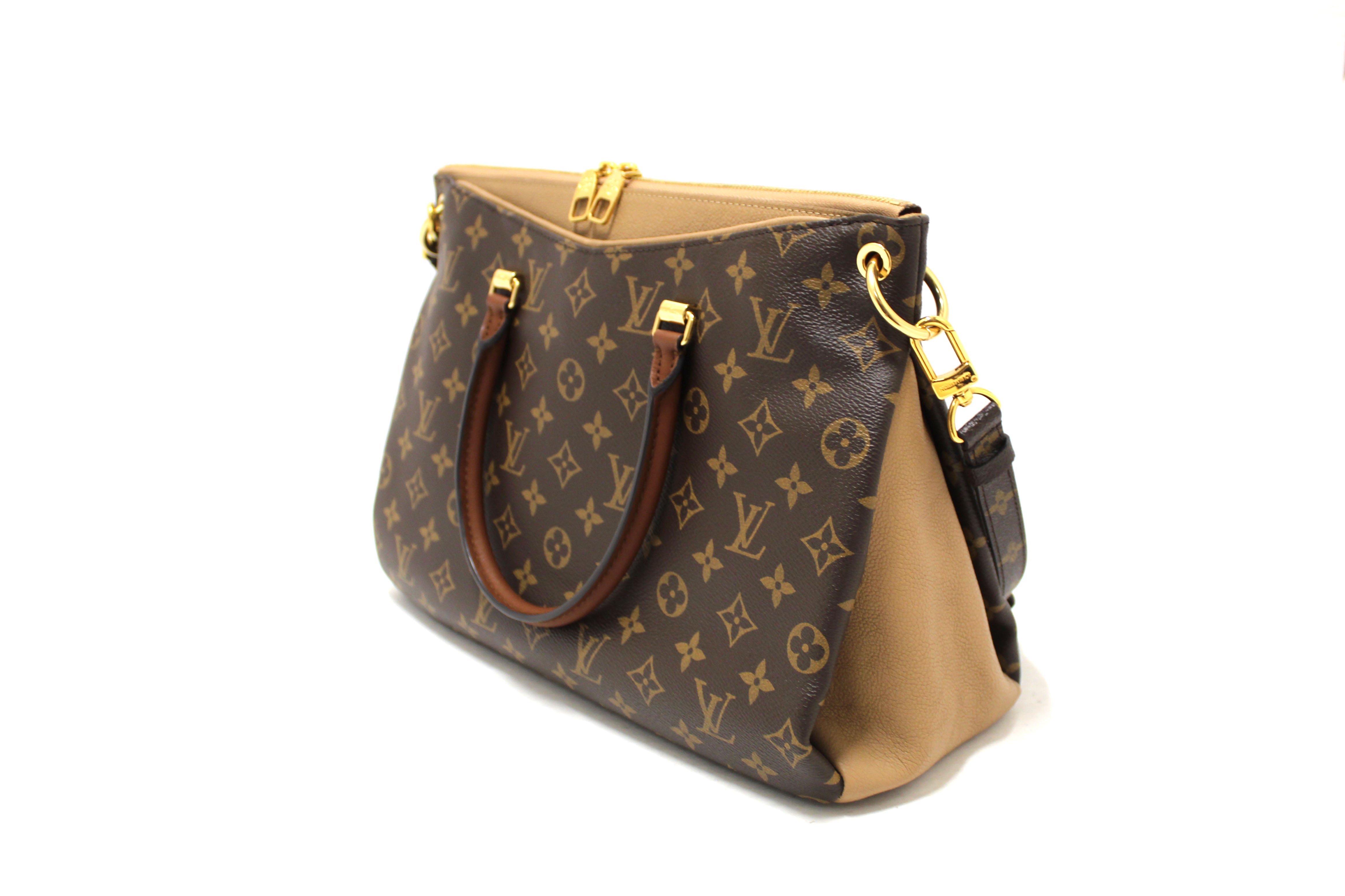 Authentic Louis Vuitton Classic Monogram with Dune Calfskin Leather Pallas Handbag