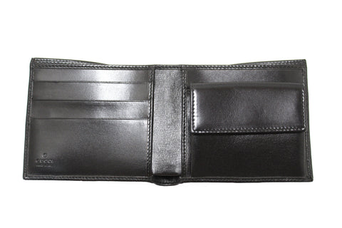 Authentic New Gucci Black Smooth Leather Square Bi-fold Men's Wallet 162838