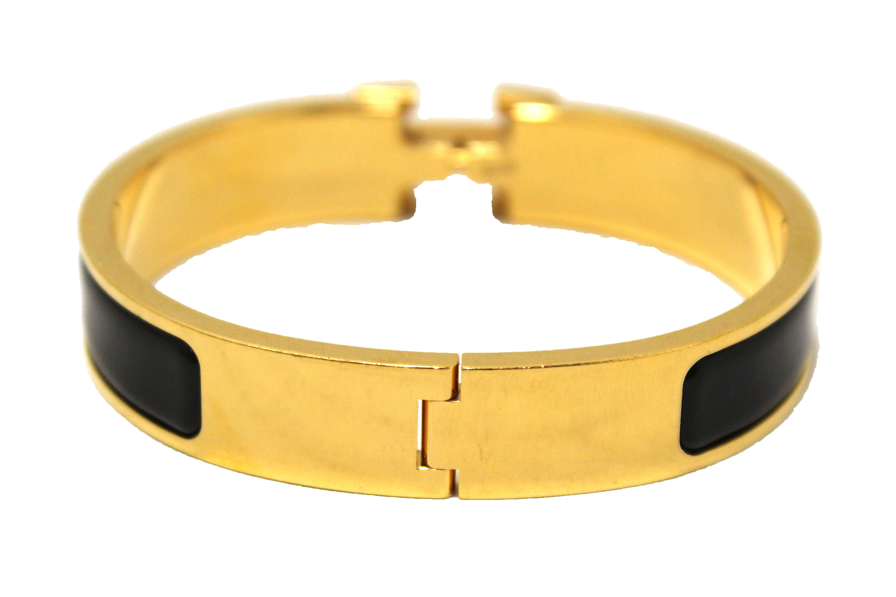 Authentic Hermes Black Enamel With Gold Plated Clic Clac H PM Bangle
