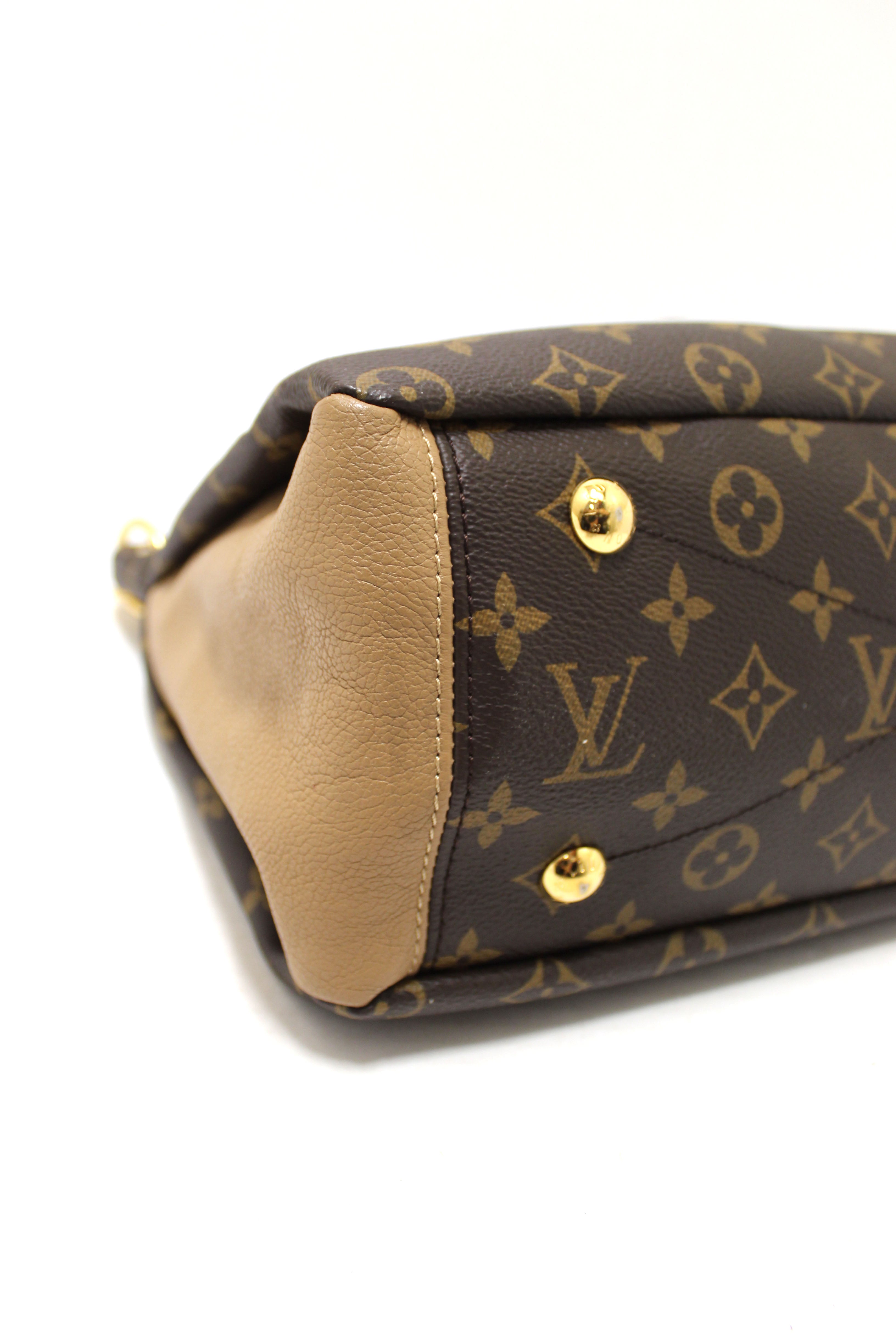 Authentic Louis Vuitton Classic Monogram with Dune Calfskin Leather Pallas Handbag