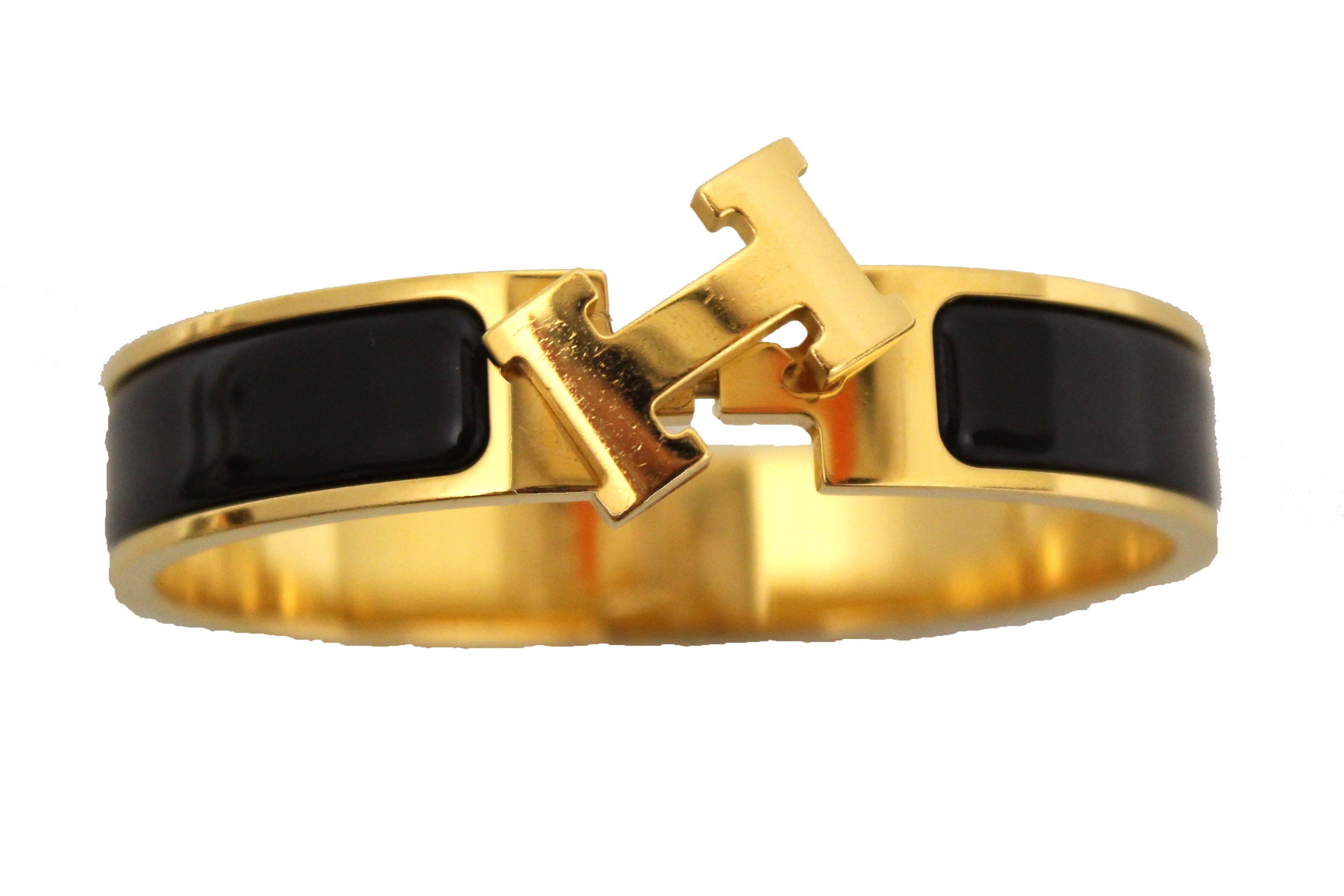 Hermes Clic Clac H Bracelet Gold-tone PM Black in Enamel with Gold-Tone - US