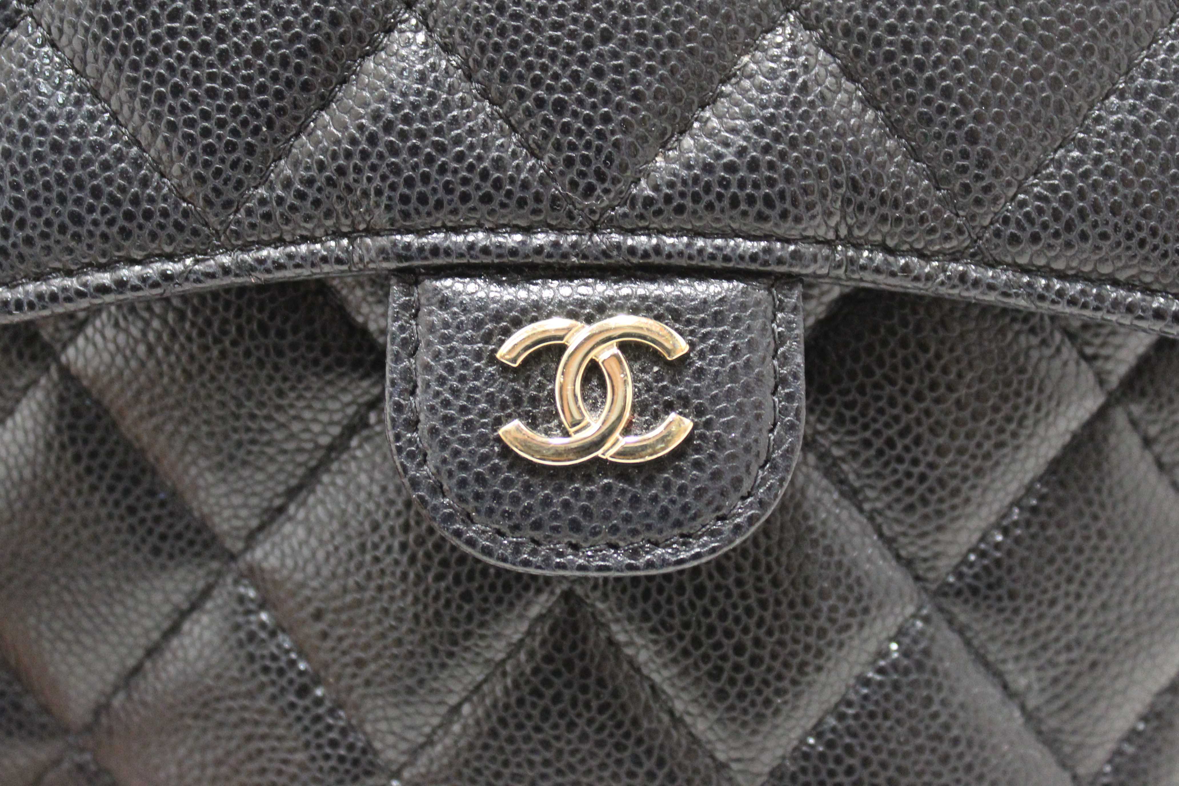 Authentic Chanel Black Caviar Quilted Leather Phone Holder Crossbody Bag