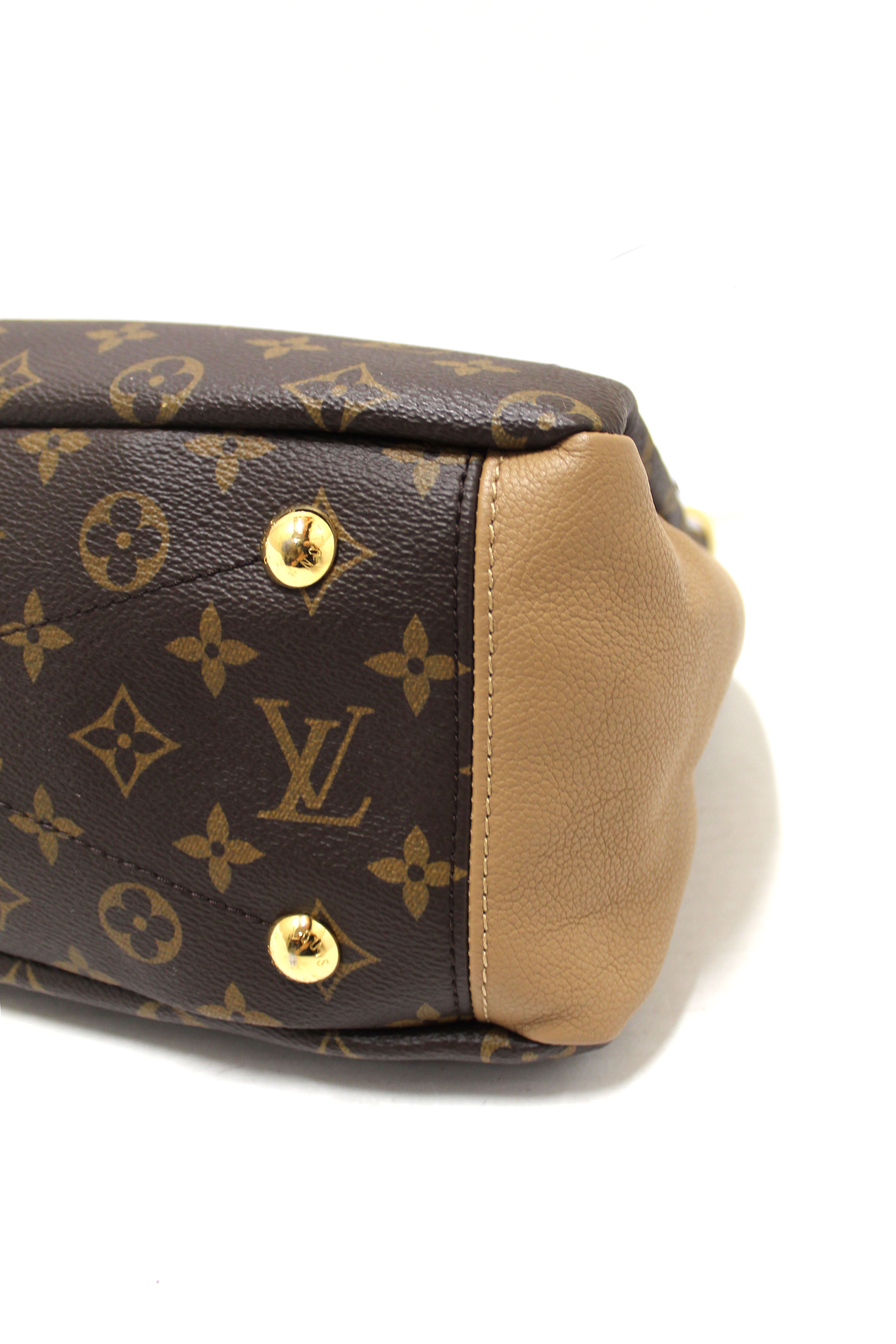 Authentic Louis Vuitton Classic Monogram with Dune Calfskin Leather Pallas Handbag