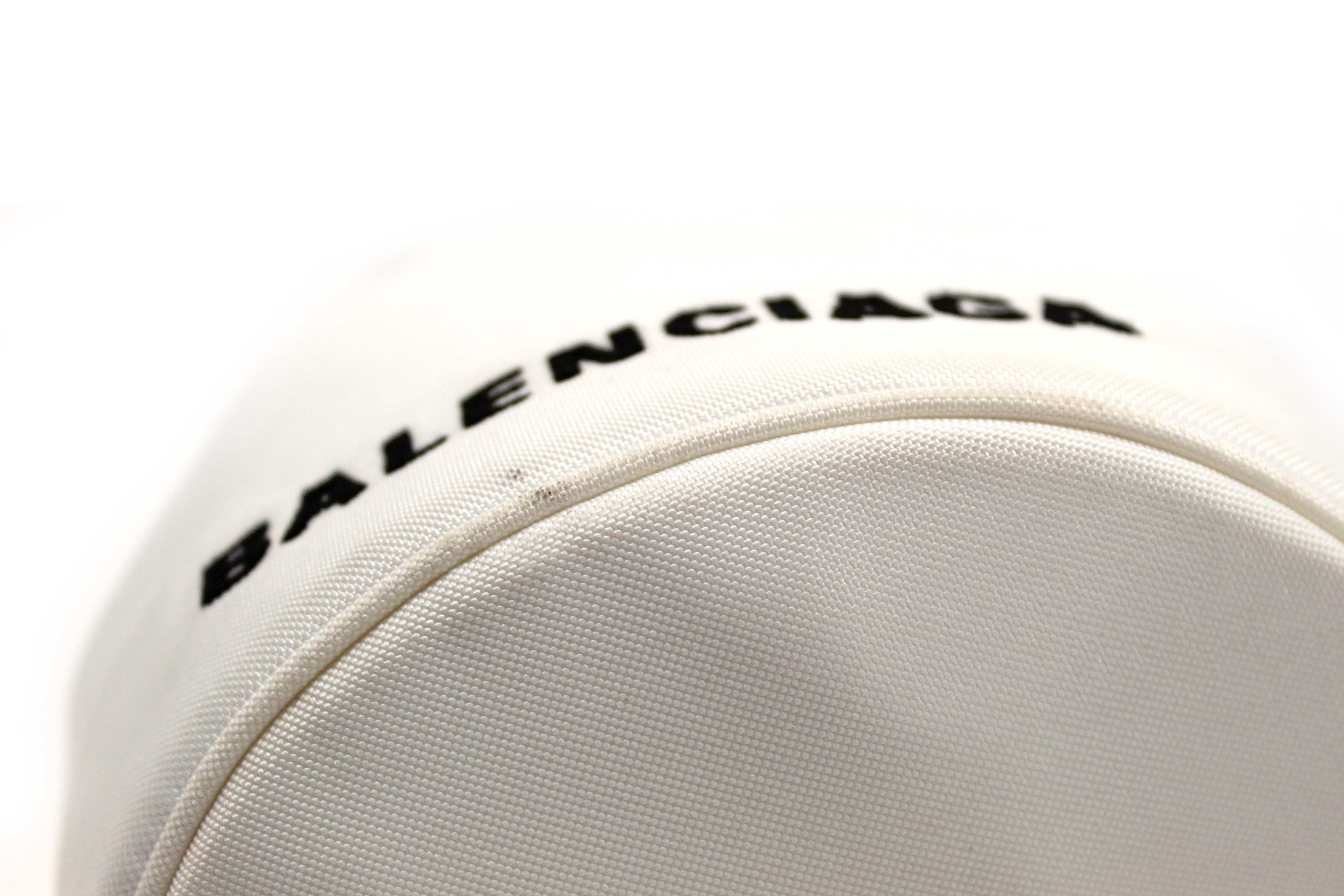 Authentic Balenciaga White Nylon XS Wheel Drawstring Bucket Bag