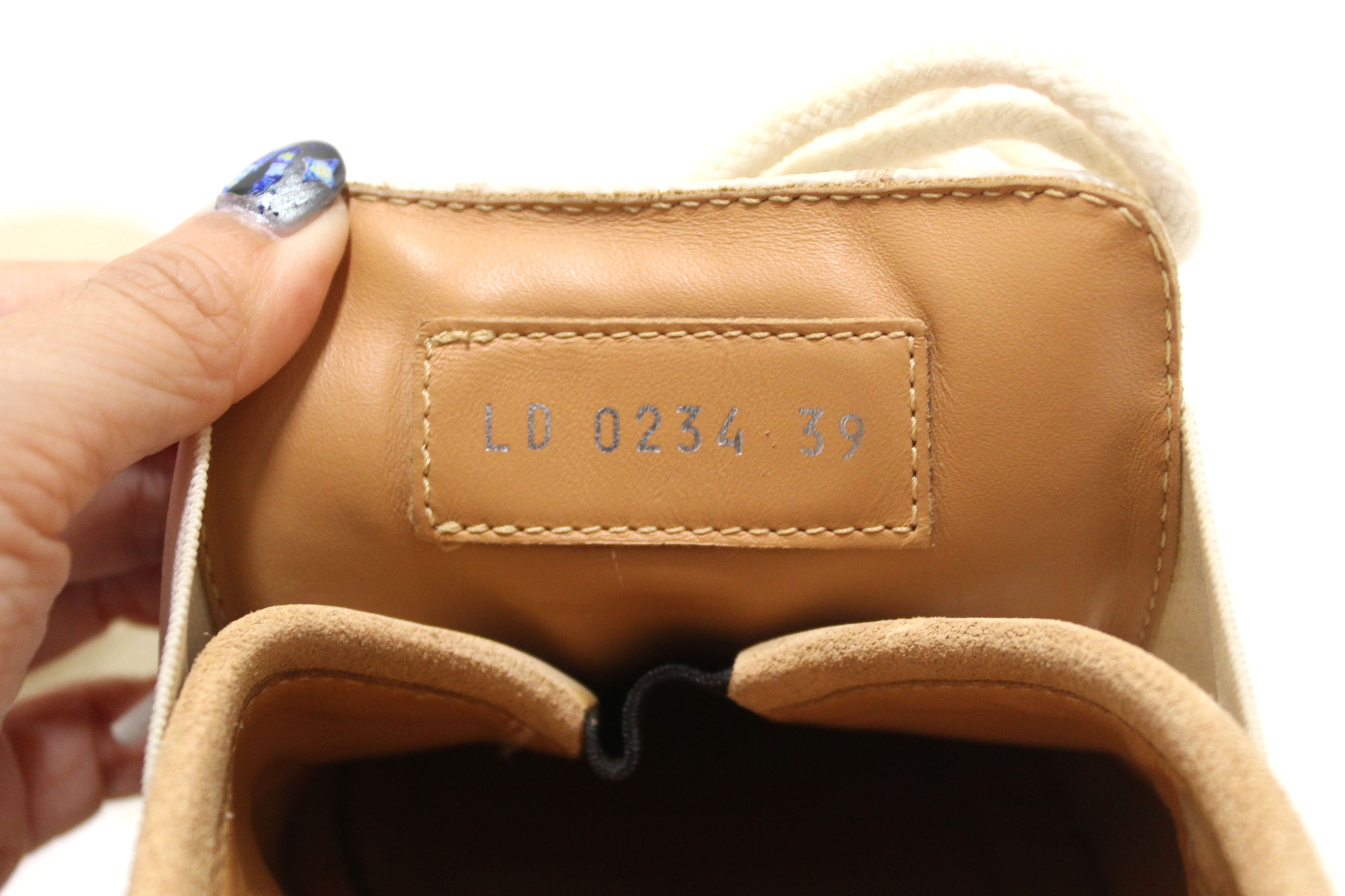 Authentic Louis Vuitton Beige Calfskin and Suede Monogram Open Back Sneakers size 39