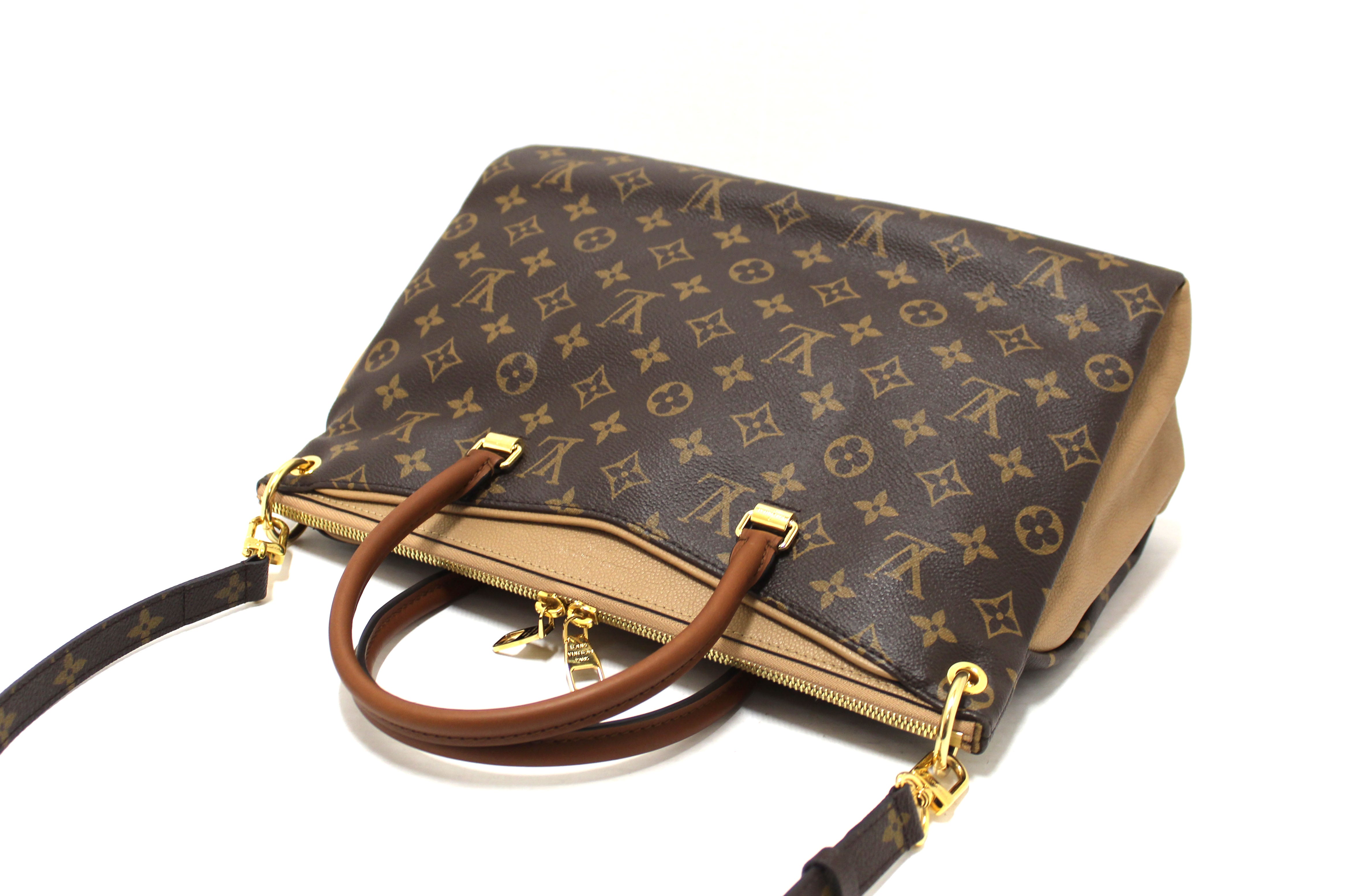 Authentic Louis Vuitton Classic Monogram with Dune Calfskin Leather Pallas Handbag