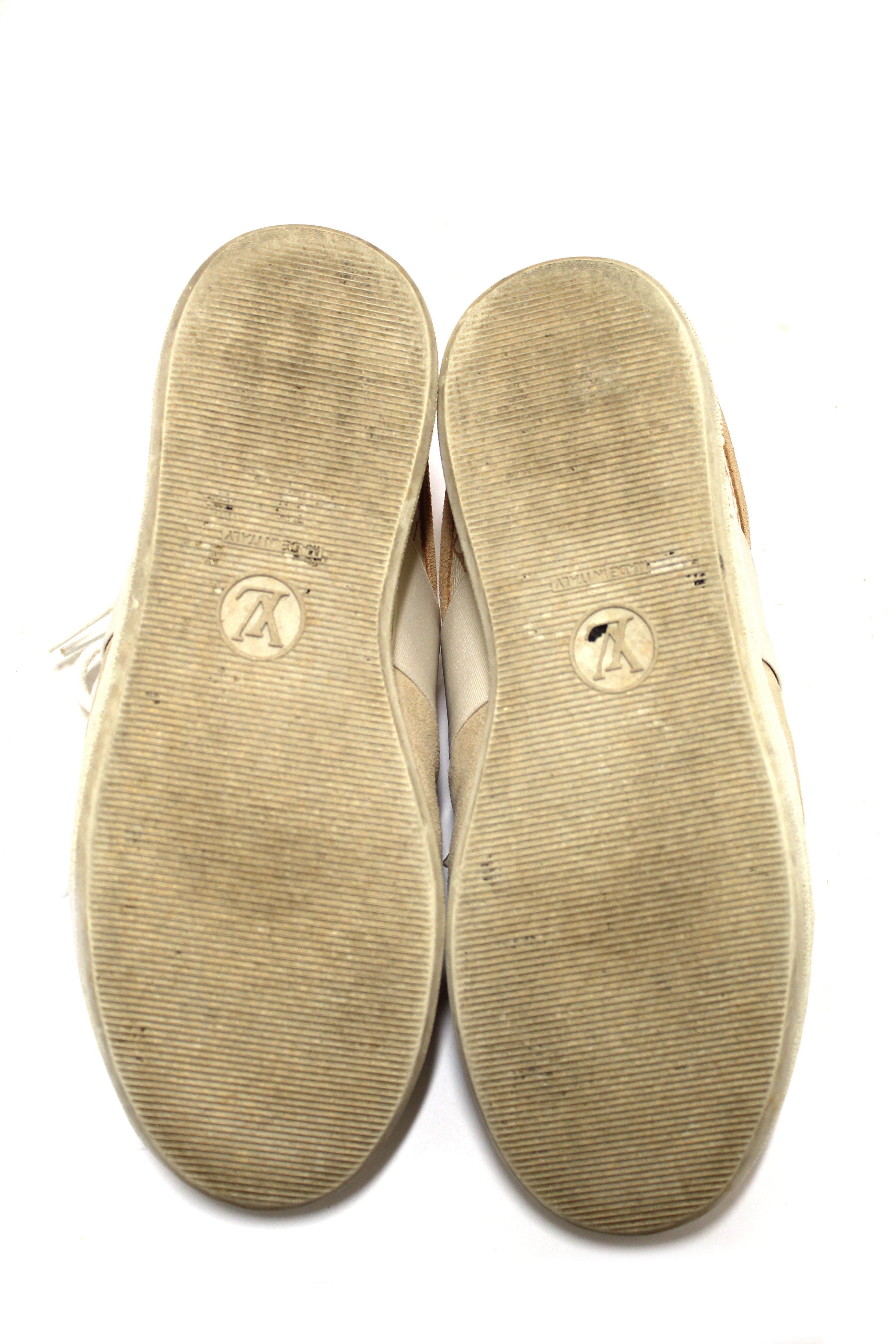 Authentic Louis Vuitton Beige Calfskin and Suede Monogram Open Back Sneakers size 39