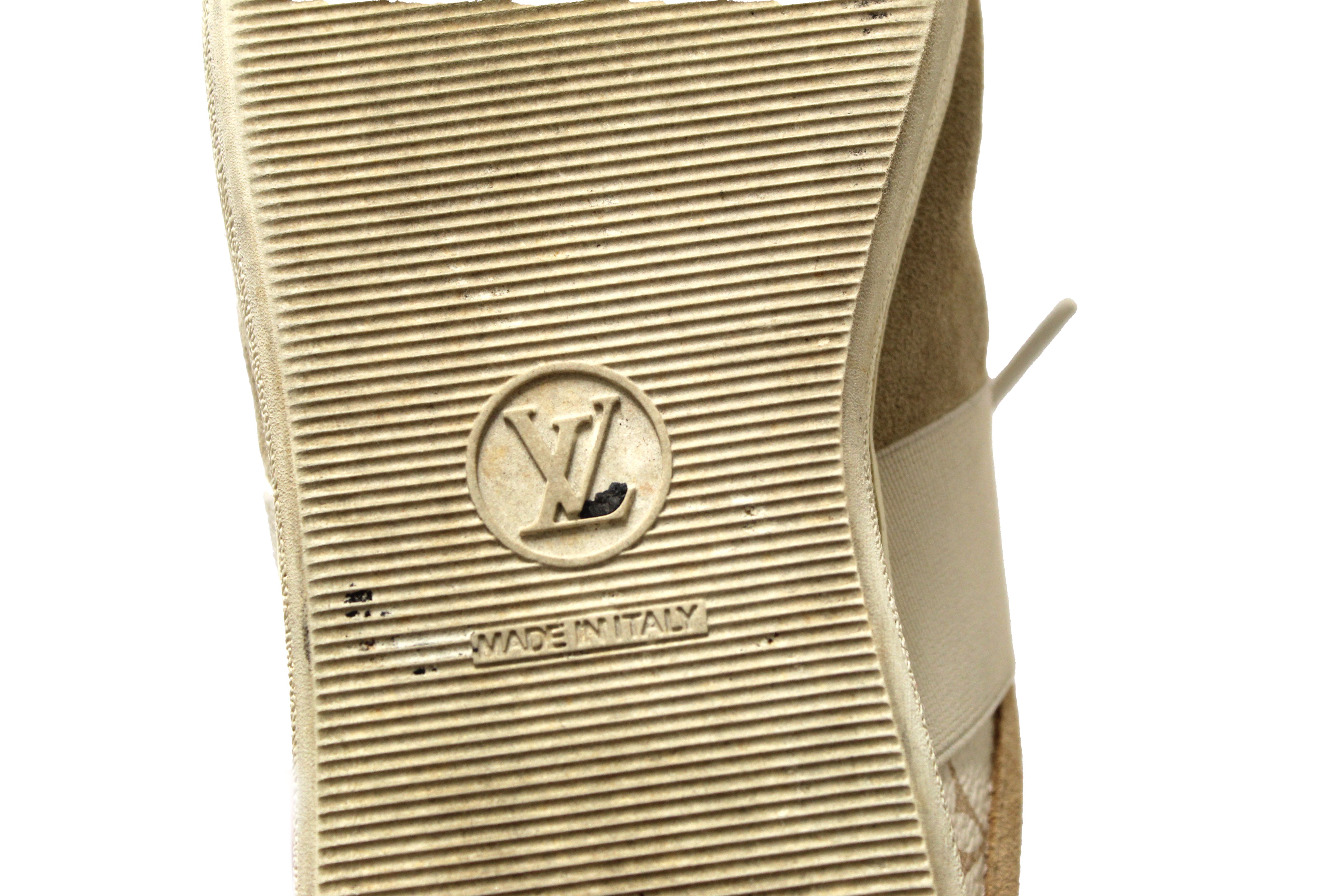 Authentic Louis Vuitton Beige Calfskin and Suede Monogram Open Back Sneakers size 39