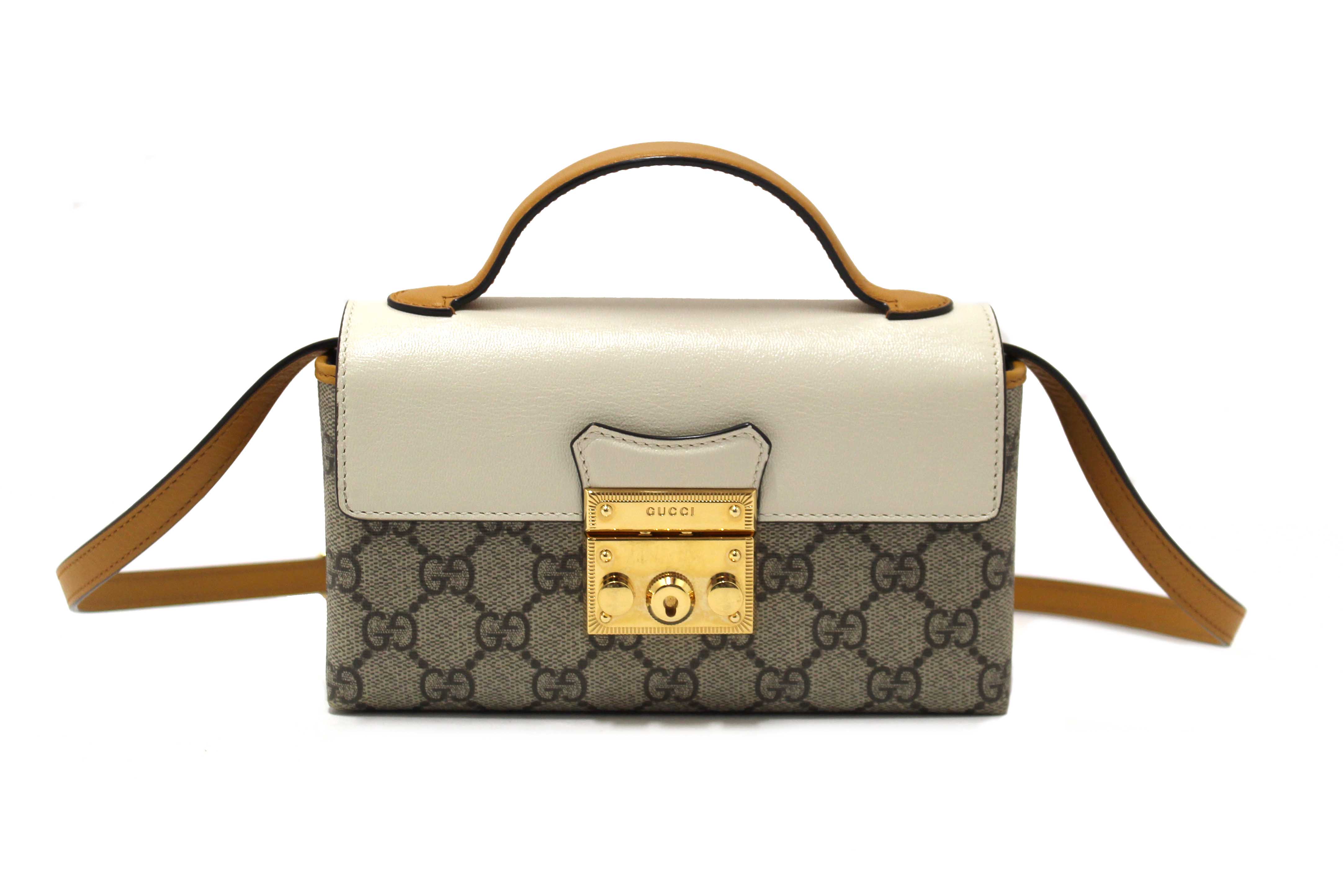 Authentic Gucci GG Supreme Canvas Mini Padlock Top Handle Crossbody Bag 652683