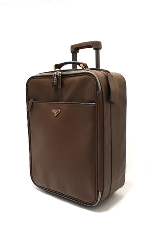 Authentic Prada Brown Saffiano Leather Travel Trolley Rolling Luggage