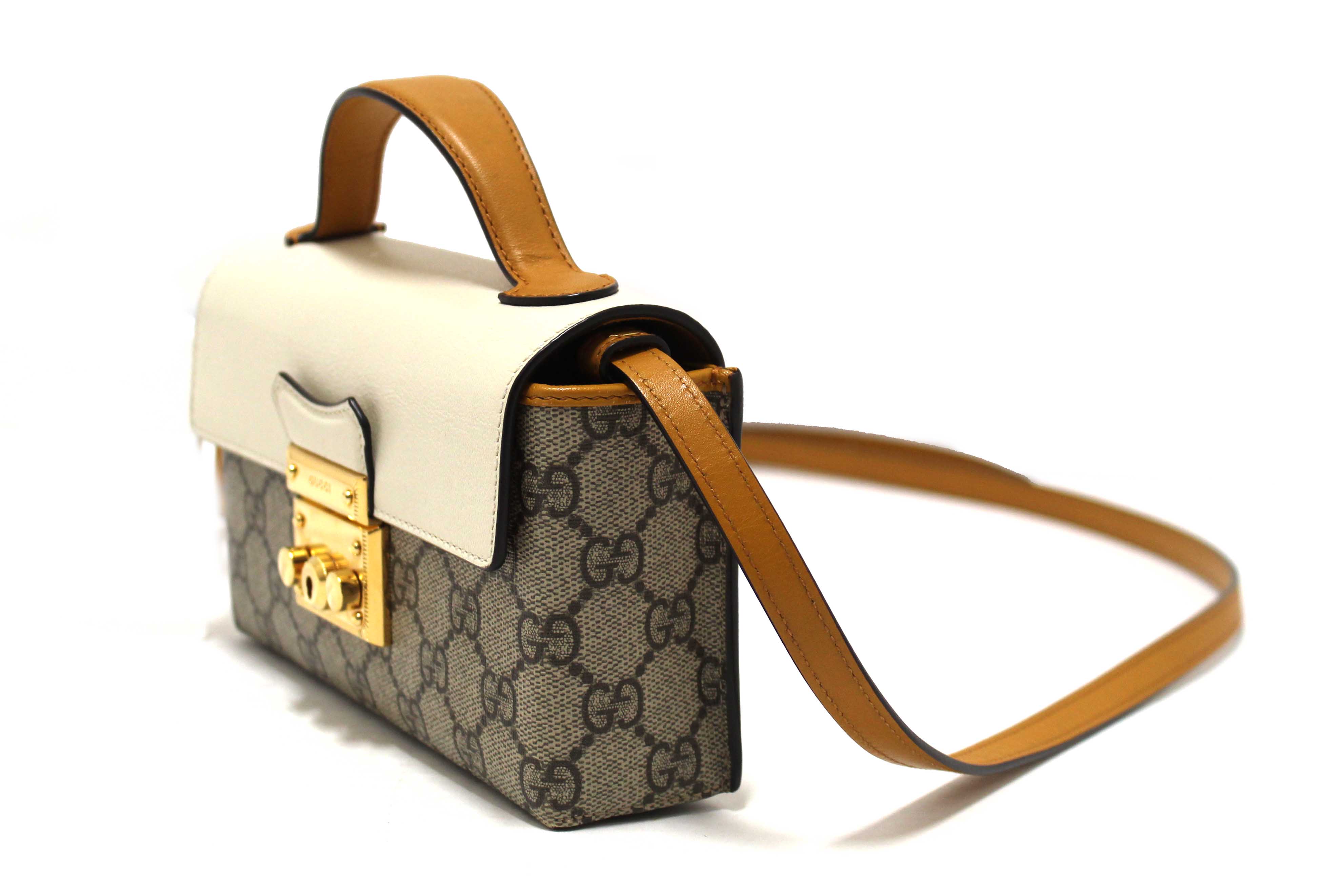 Authentic Gucci GG Supreme Canvas Mini Padlock Top Handle Crossbody Bag 652683