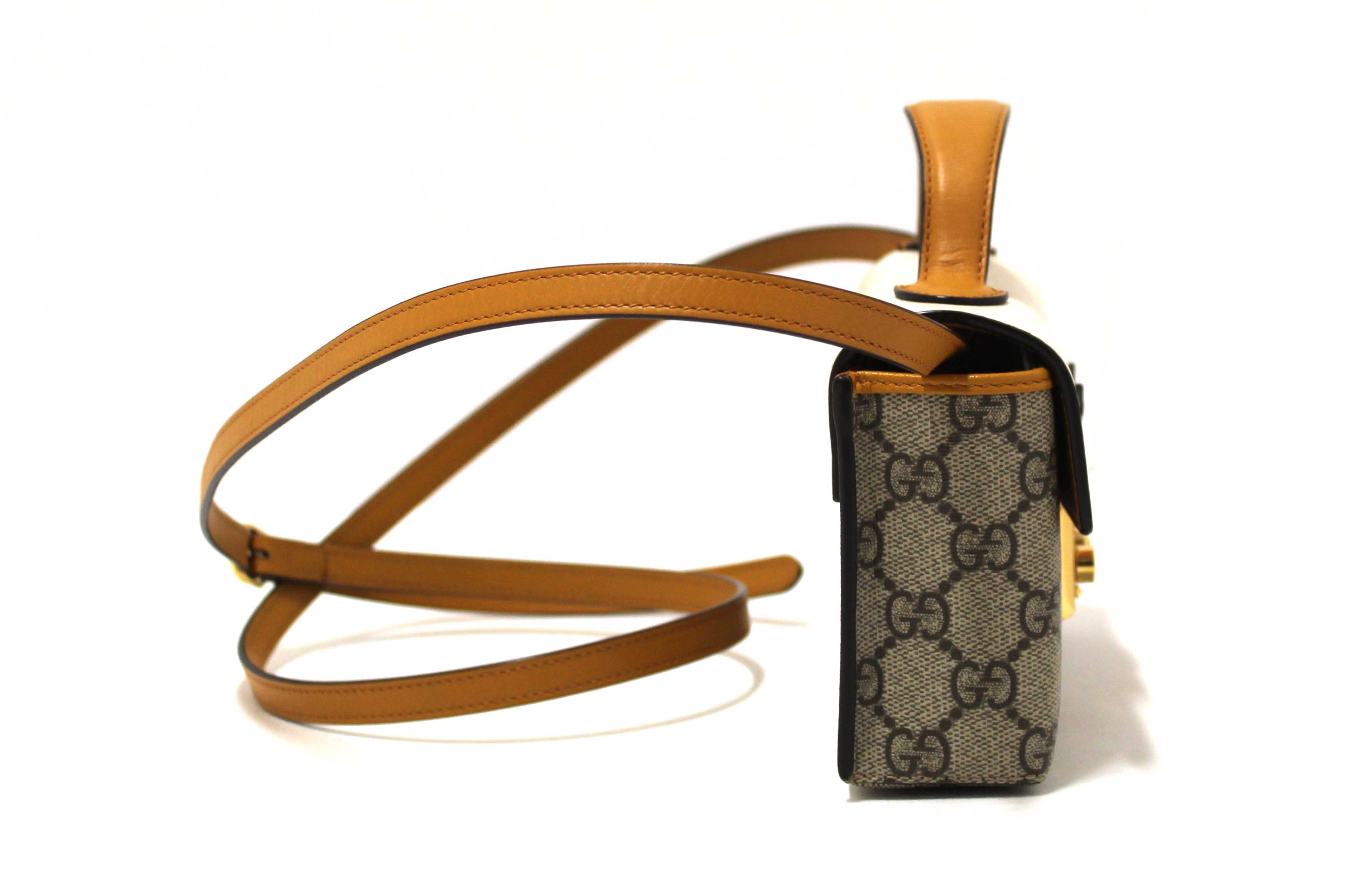 Authentic Gucci GG Supreme Canvas Mini Padlock Top Handle Crossbody Bag 652683