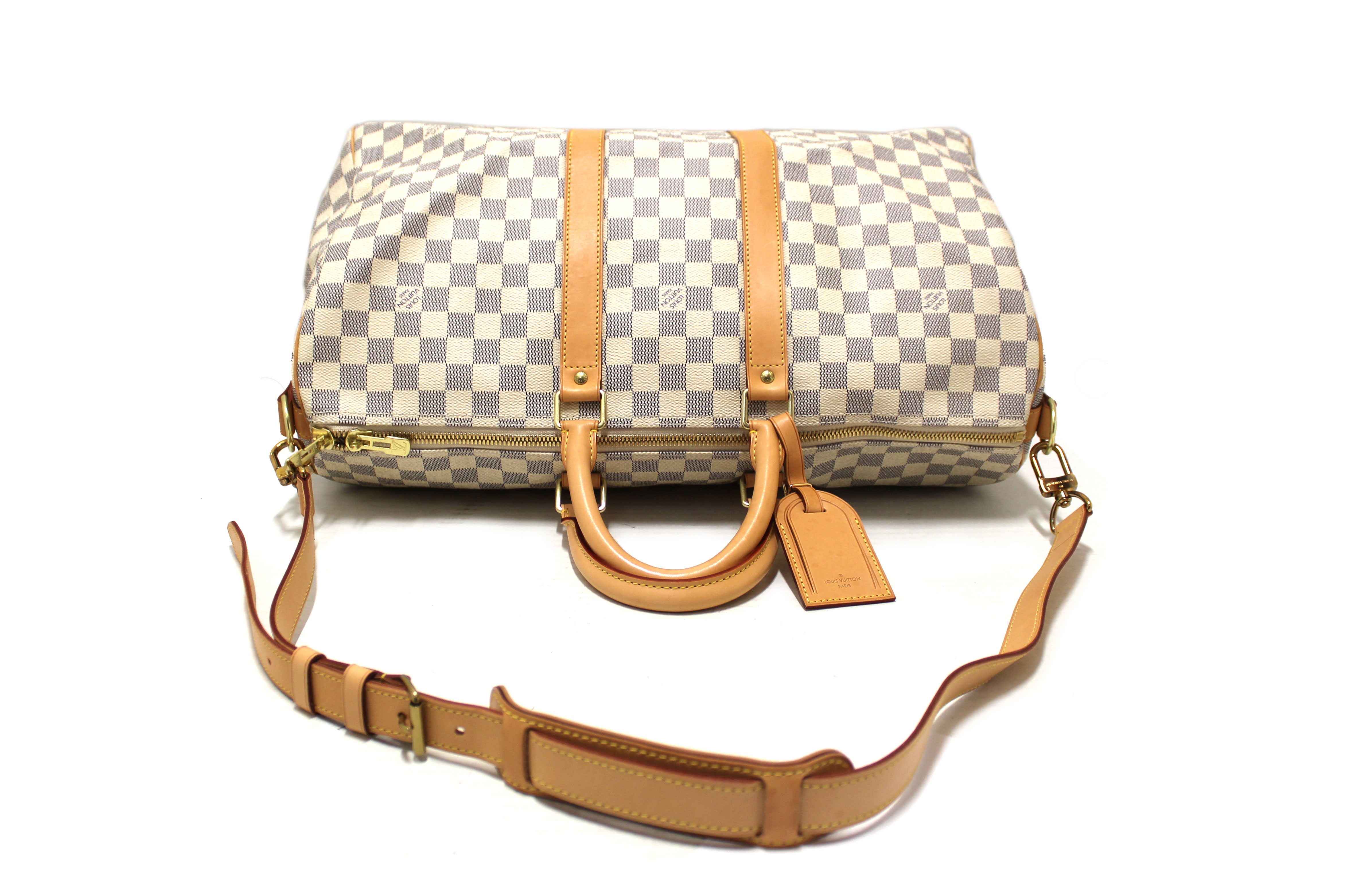 Authentic Louis Vuitton Damier Azur Keepall Bandouliere 45 Travel Bag