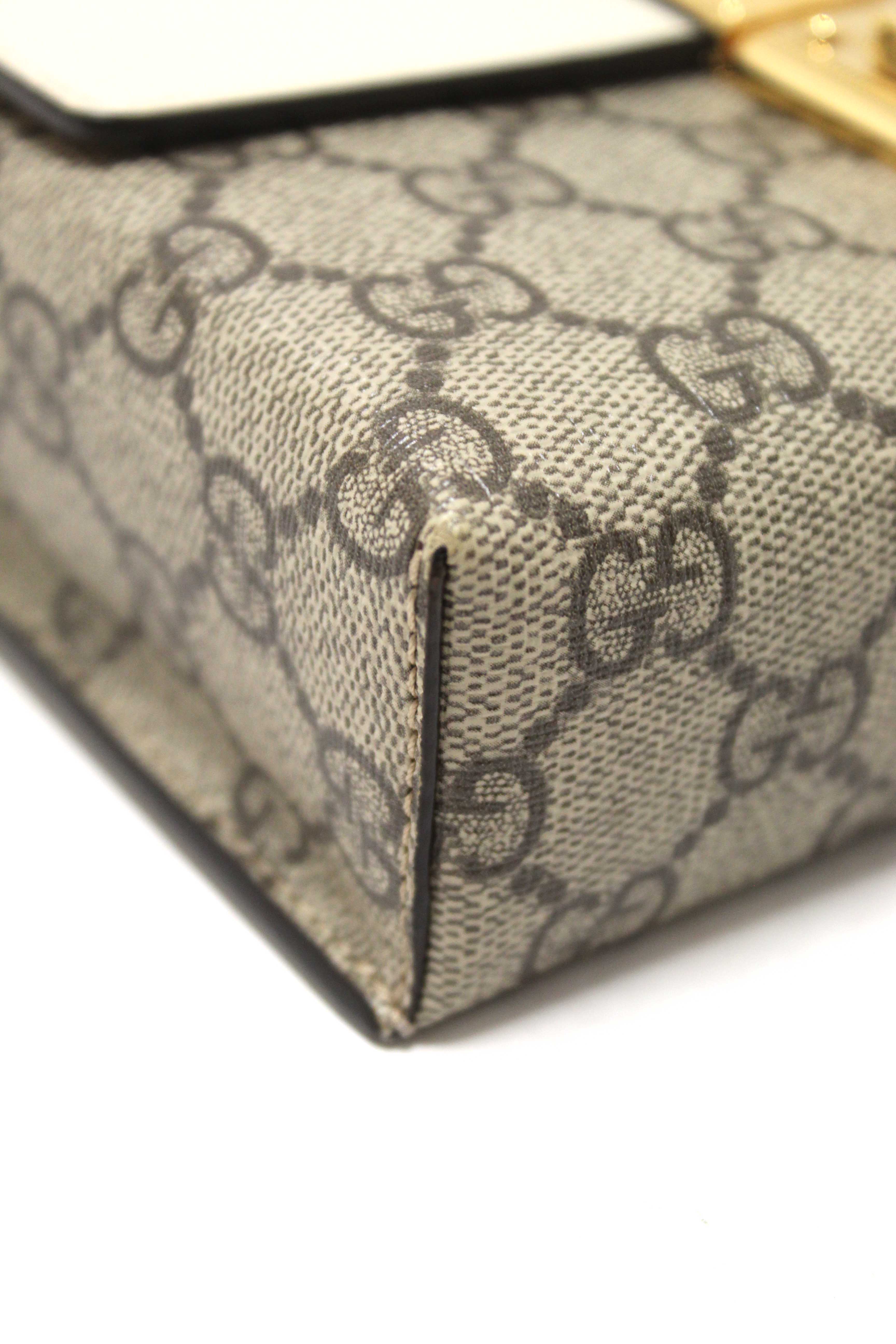 Authentic Gucci GG Supreme Canvas Mini Padlock Top Handle Crossbody Bag 652683