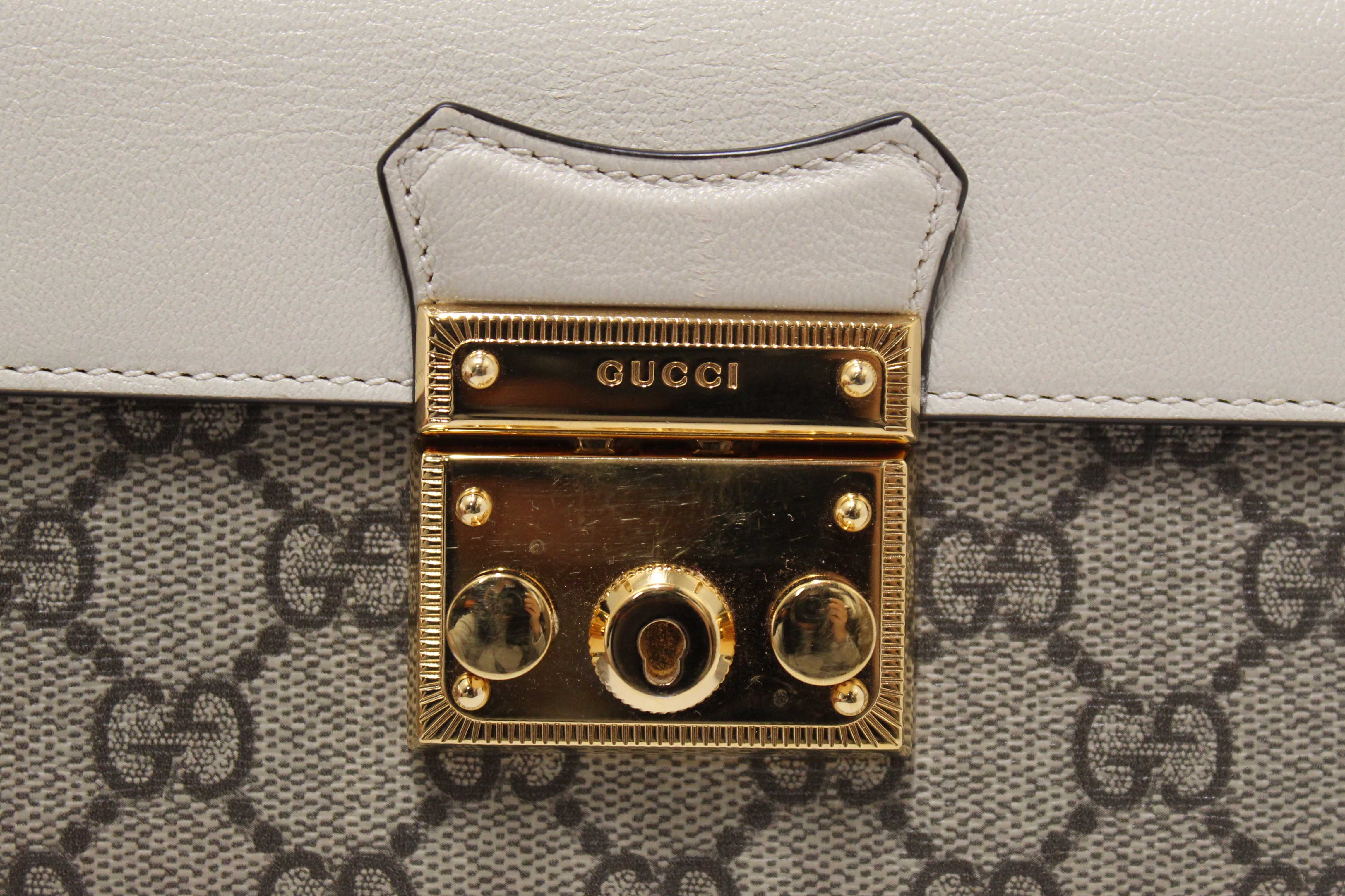 Authentic Gucci GG Supreme Canvas Mini Padlock Top Handle Crossbody Bag 652683