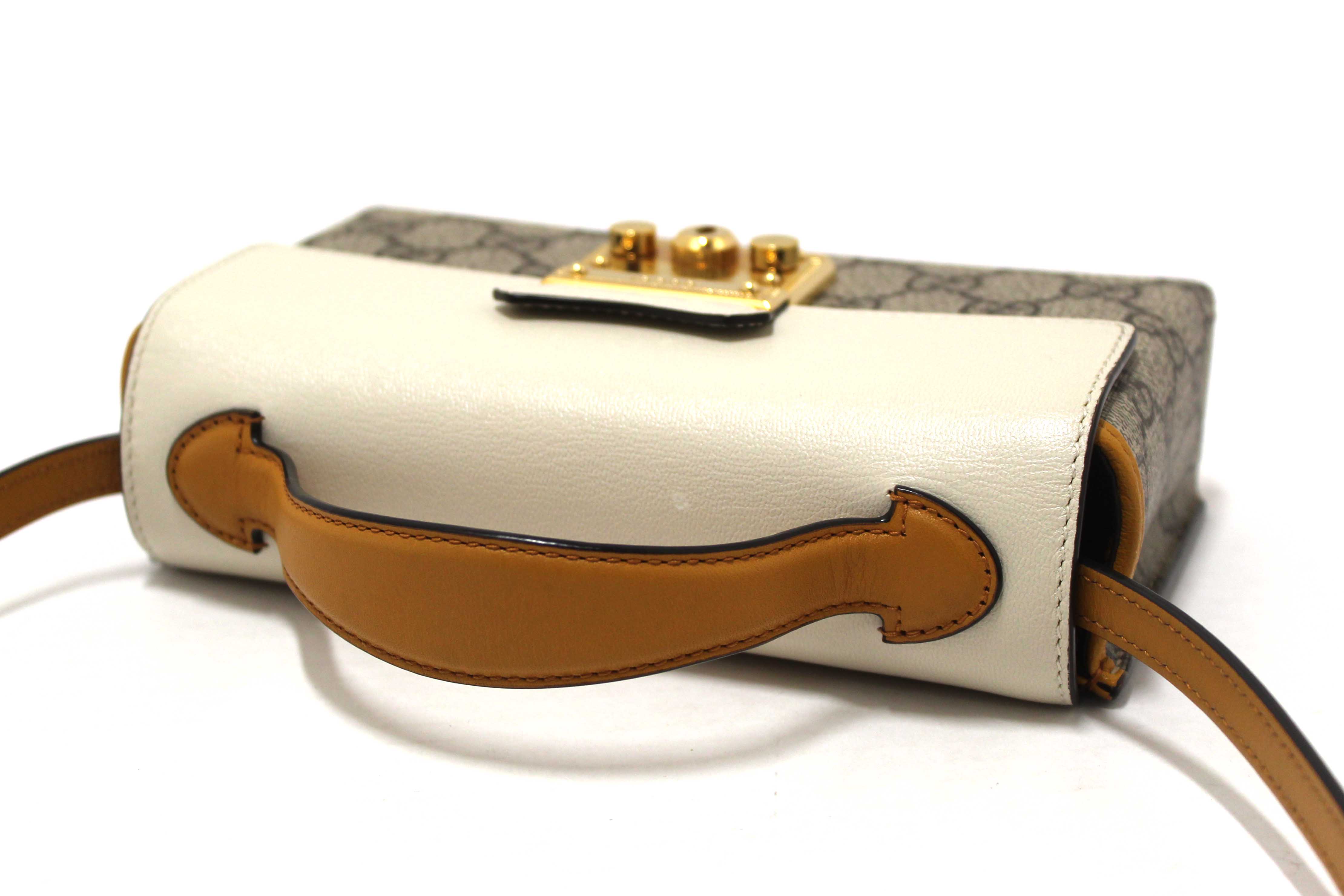 Authentic Gucci GG Supreme Canvas Mini Padlock Top Handle Crossbody Bag 652683