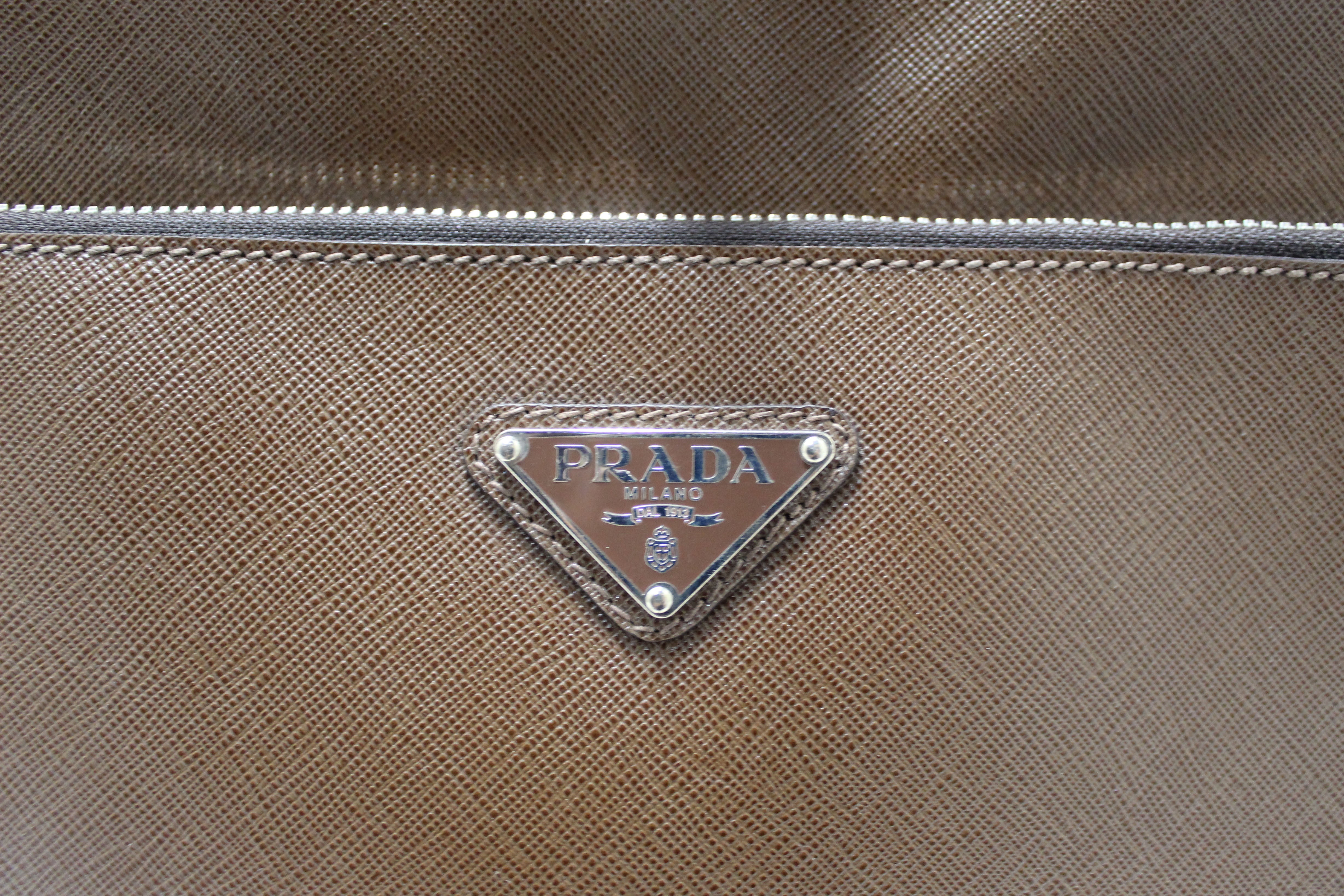 Authentic Prada Brown Saffiano Leather Travel Trolley Rolling Luggage