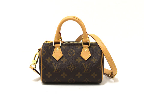 Authentic Louis Vuitton Classic Monogram Nano Speedy Hand/Shoulder Bag