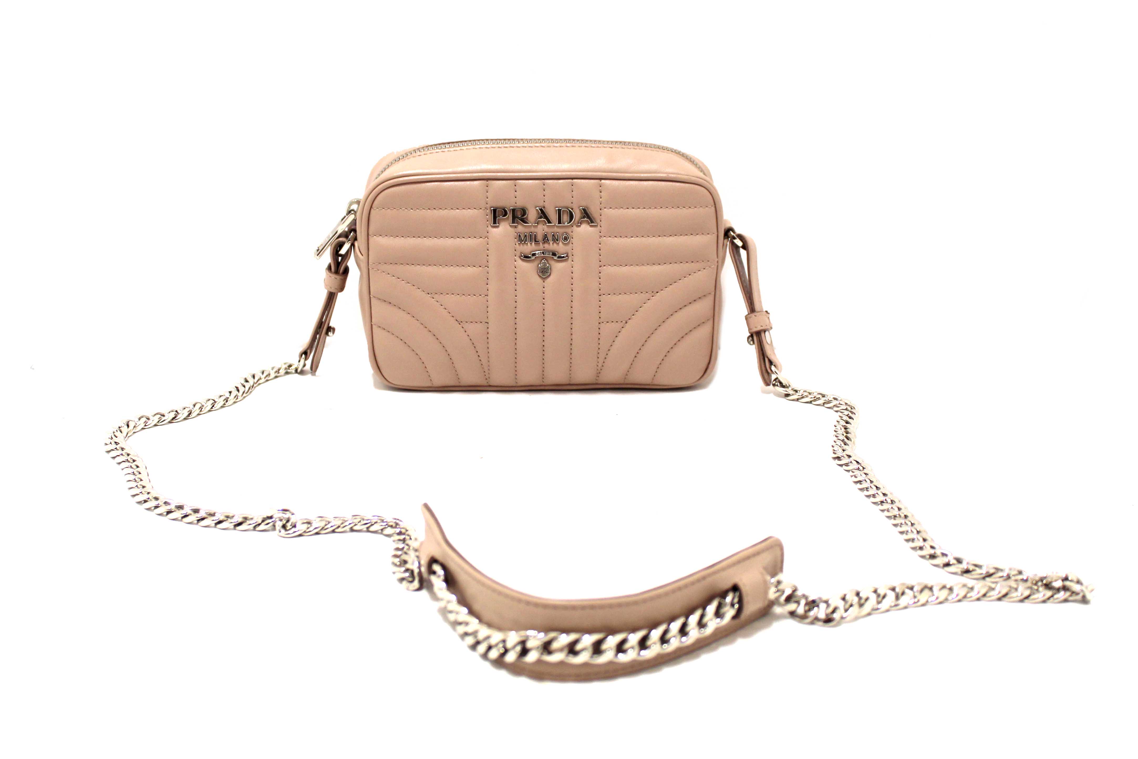 Authentic Prada Camera Diagramme Mini Pink Quilted Crossbody Bag