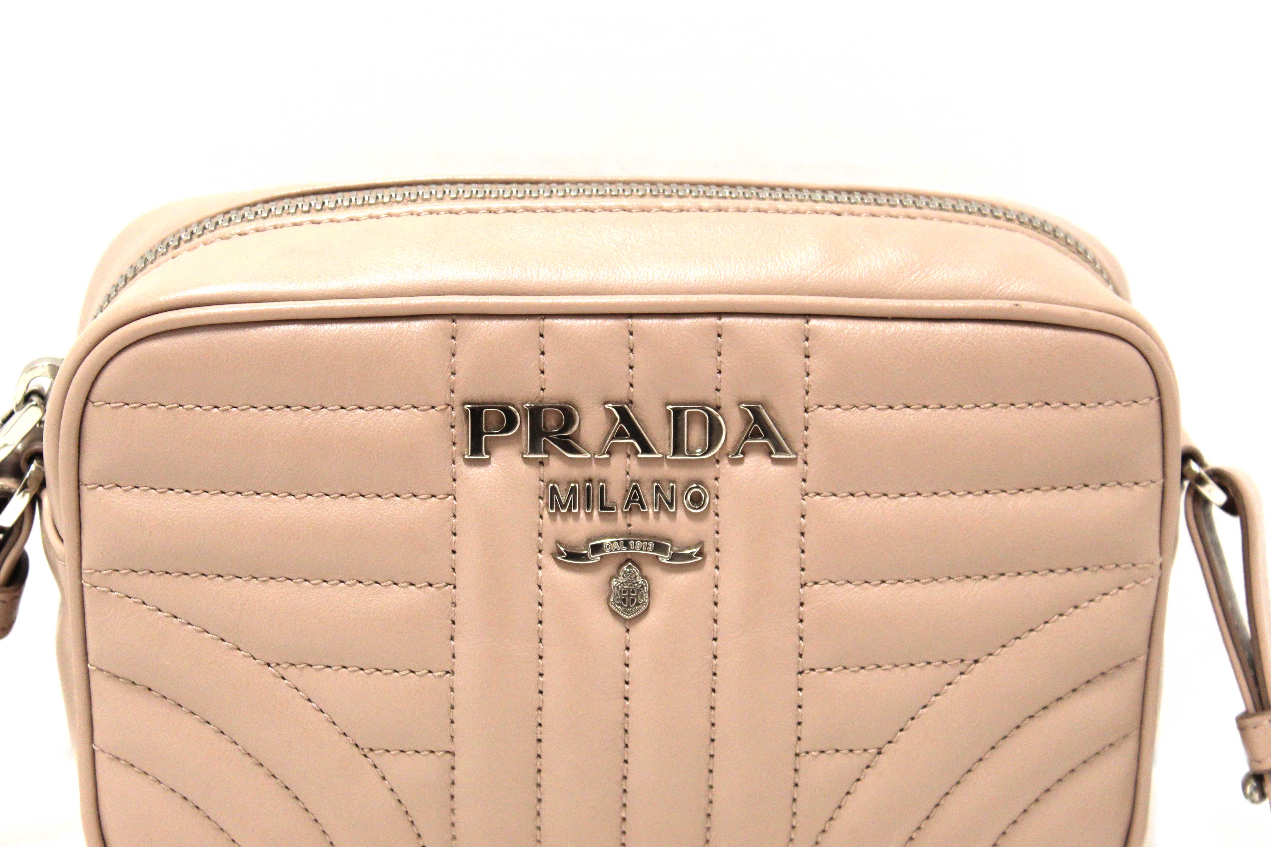 Authentic Prada Camera Diagramme Mini Pink Quilted Crossbody Bag