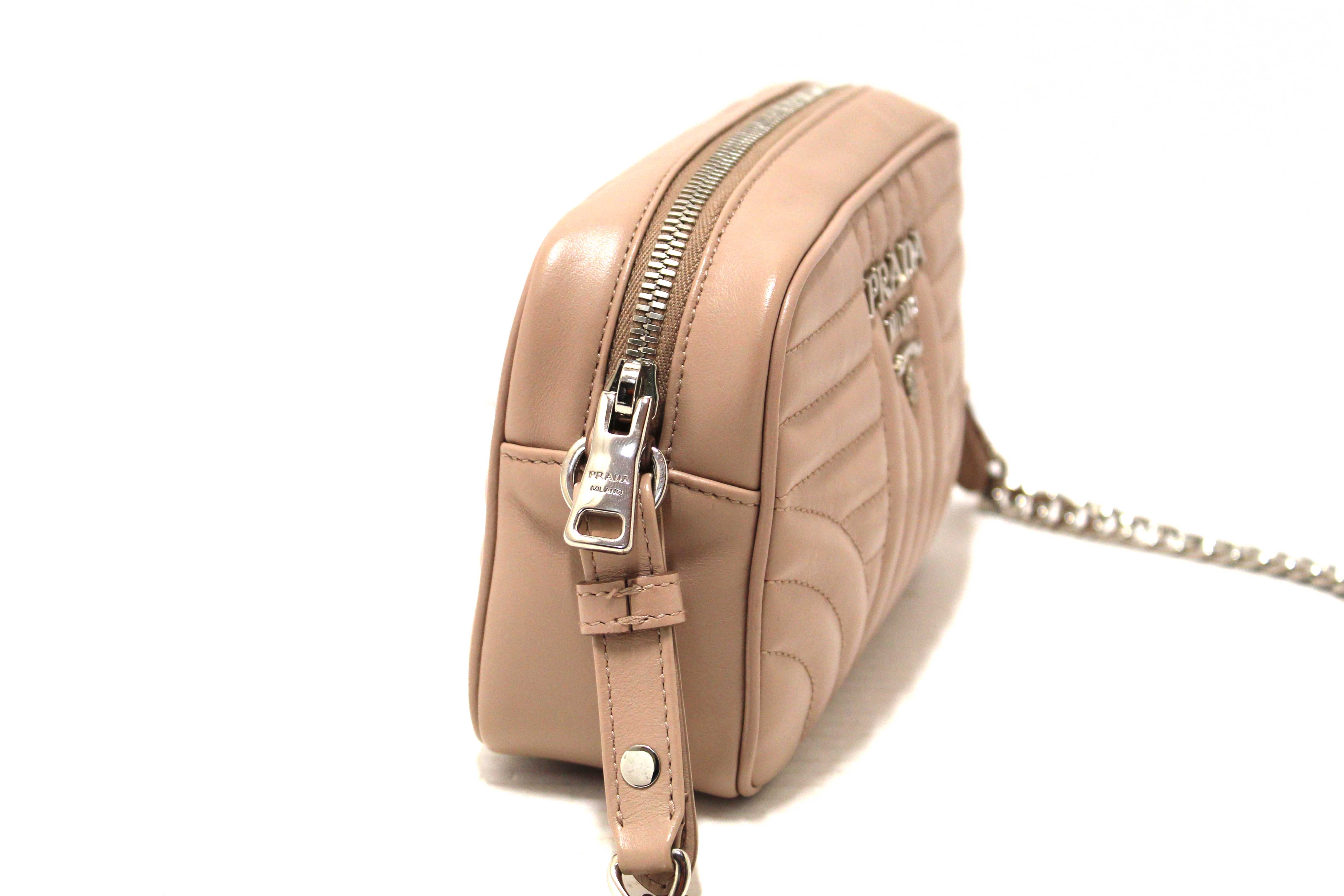 Authentic Prada Camera Diagramme Mini Pink Quilted Crossbody Bag