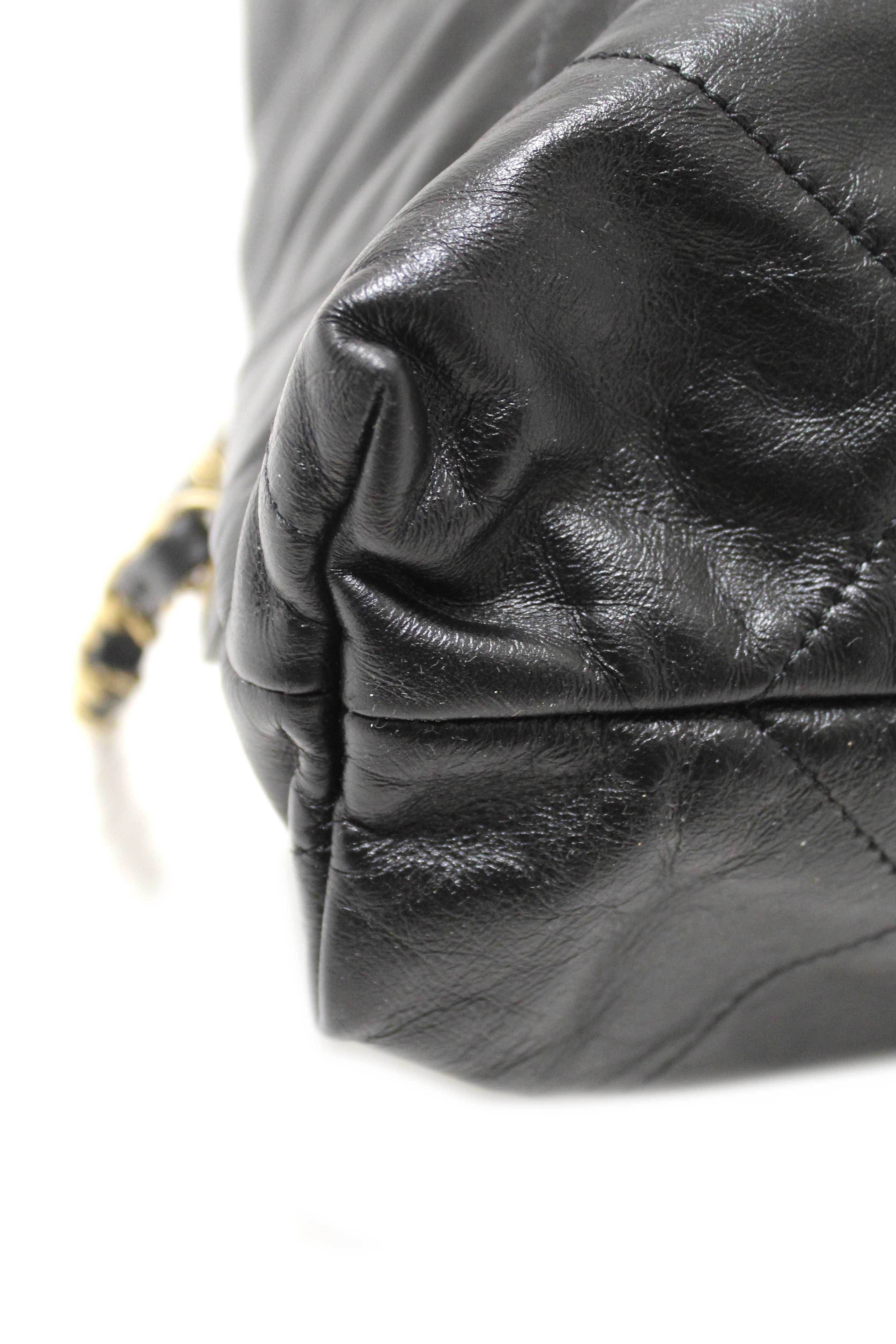 Authentic Chanel Black Chanel 22 Calfskin Leather Drawstring Chain Backpack