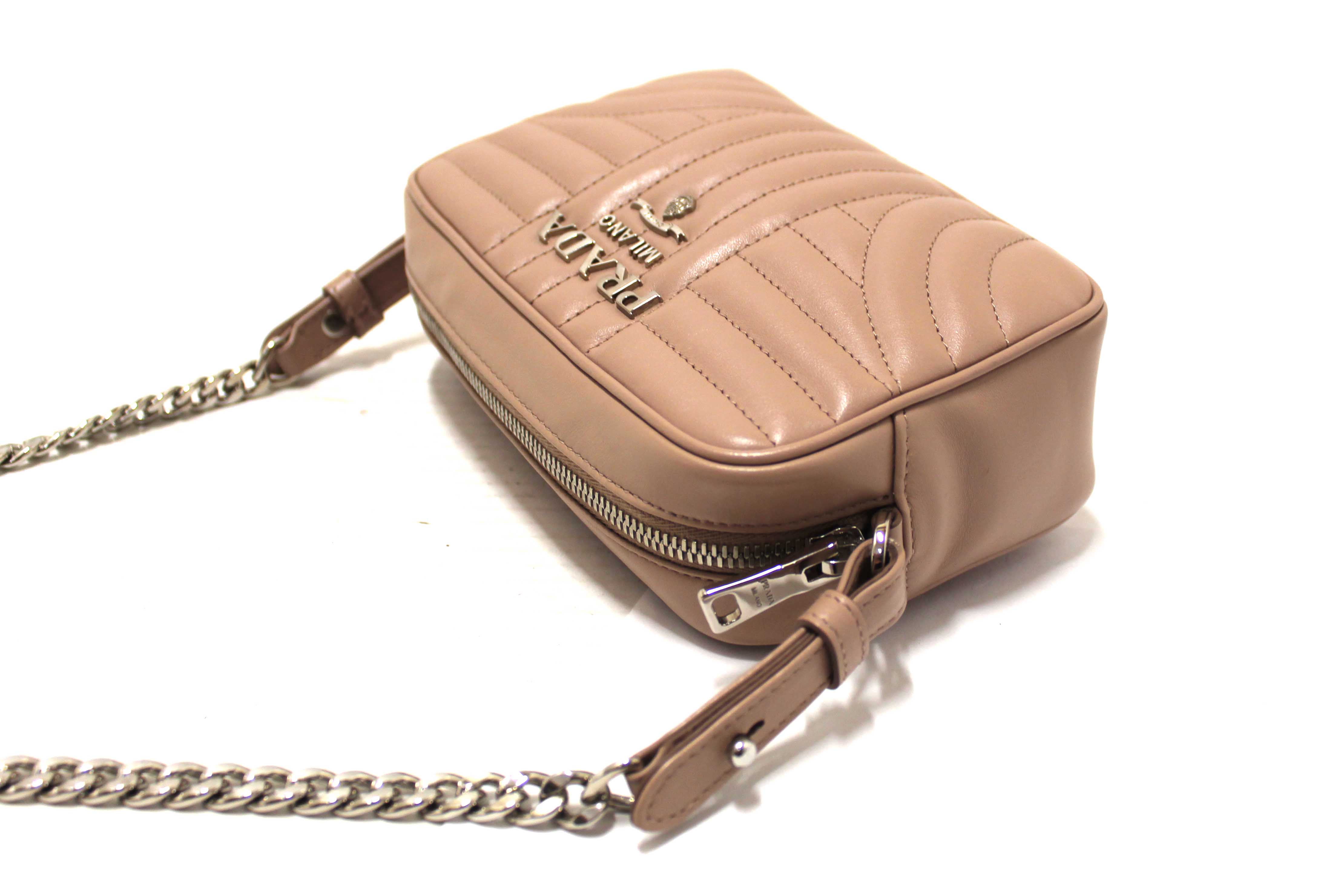 Authentic Prada Camera Diagramme Mini Pink Quilted Crossbody Bag