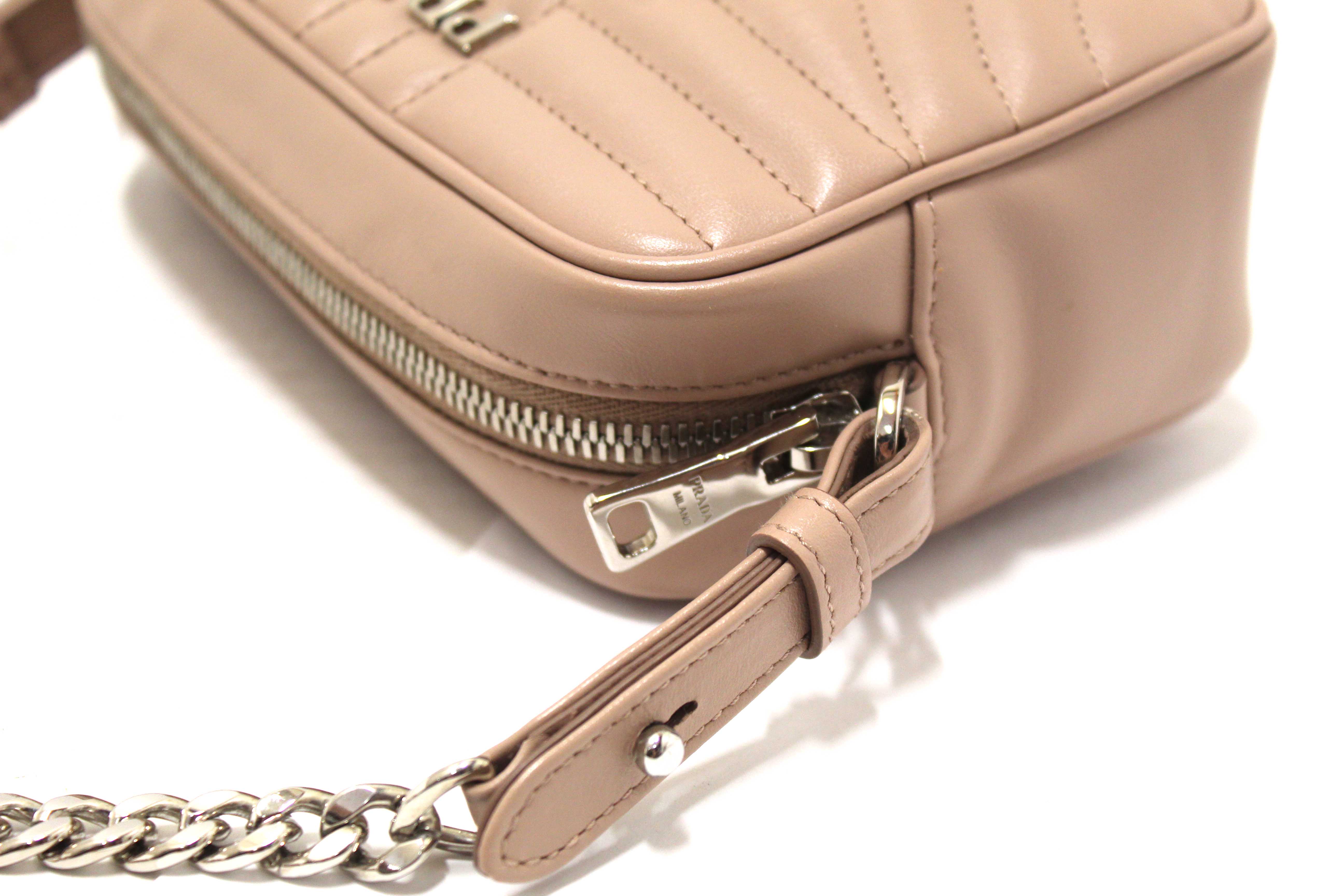 Authentic Prada Camera Diagramme Mini Pink Quilted Crossbody Bag