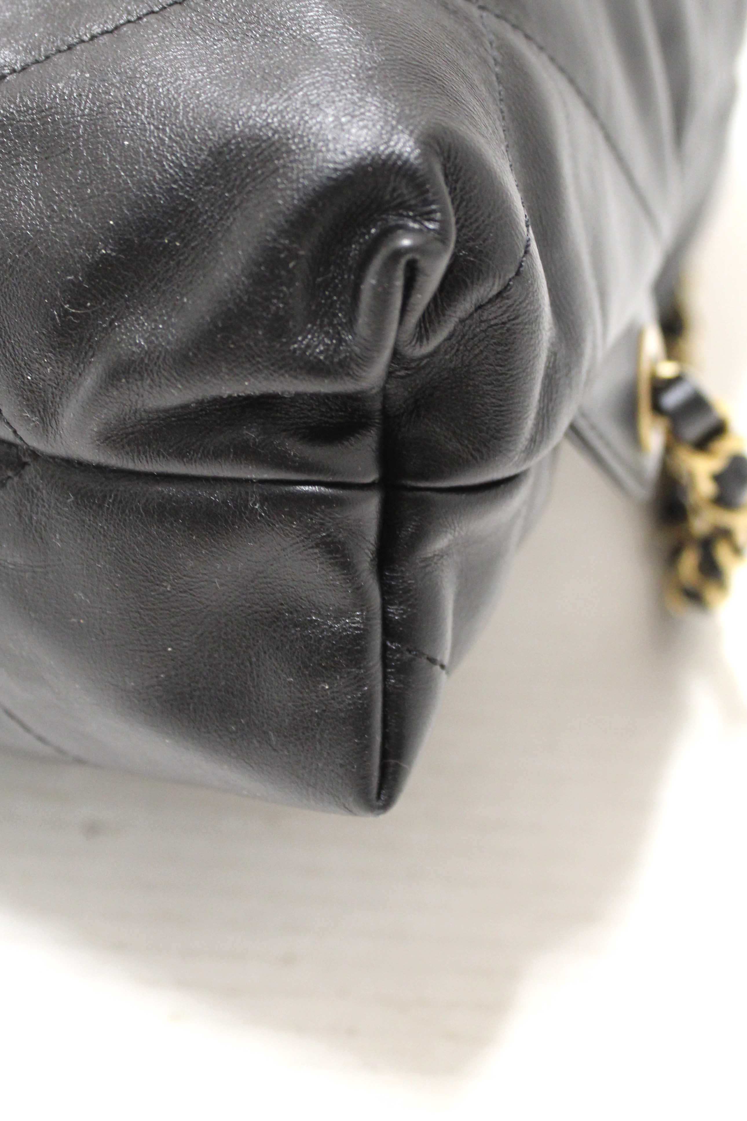 Authentic Chanel Black Chanel 22 Calfskin Leather Drawstring Chain Backpack