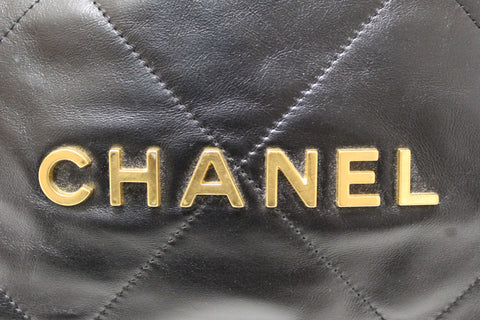 Authentic Chanel Black Chanel 22 Calfskin Leather Drawstring Chain Backpack