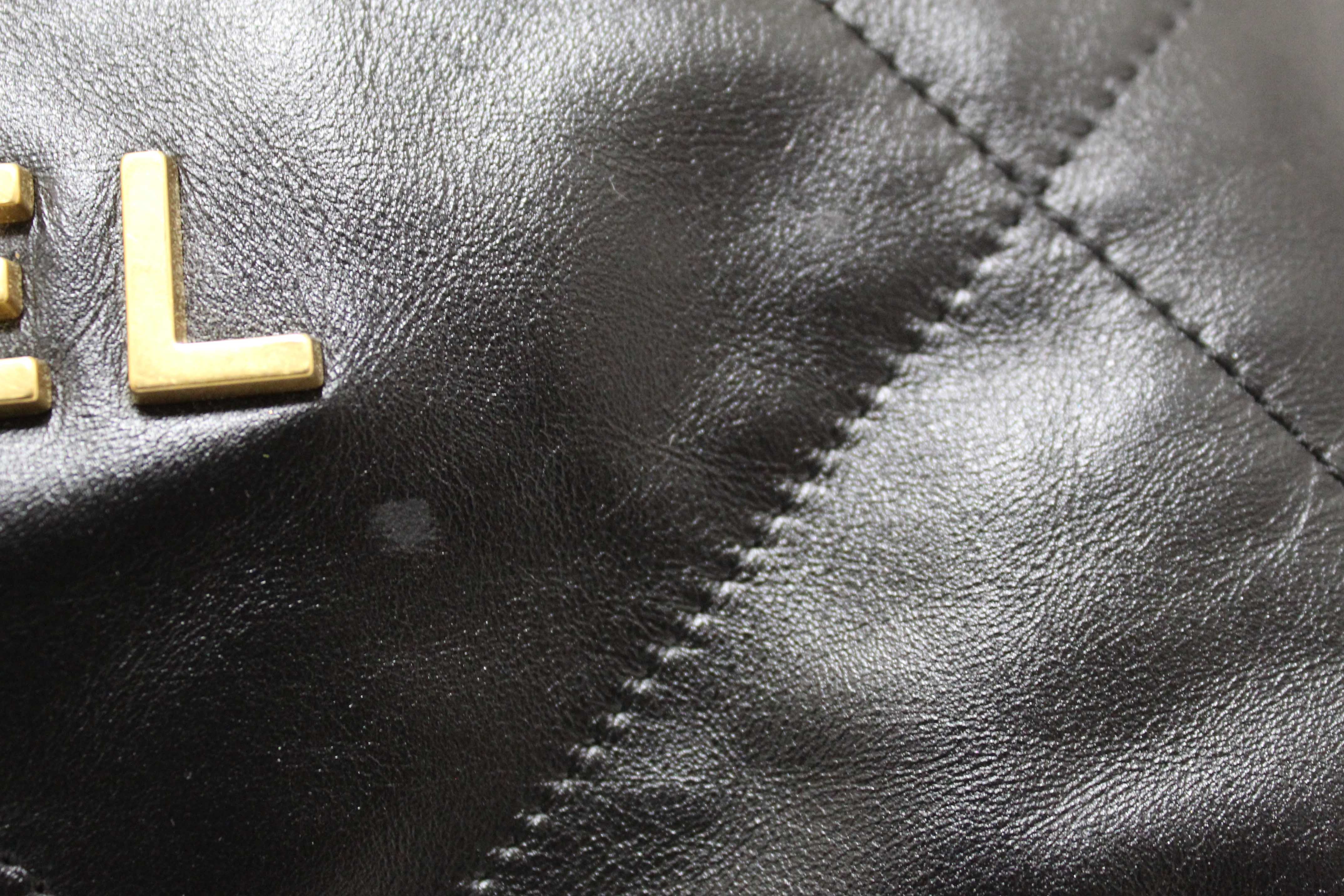 Authentic Chanel Black Chanel 22 Calfskin Leather Drawstring Chain Backpack