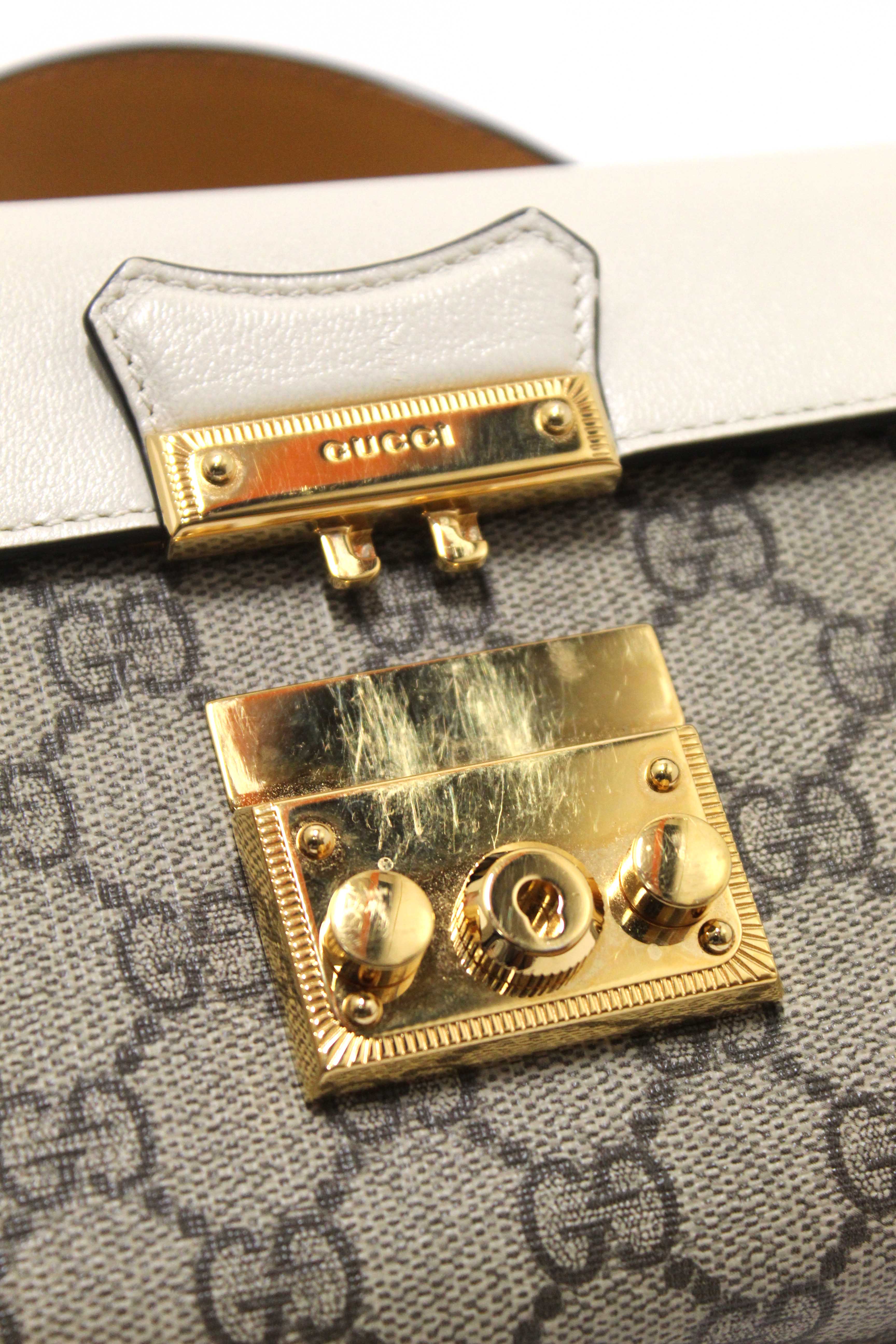 Authentic Gucci GG Supreme Canvas Mini Padlock Top Handle Crossbody Bag 652683