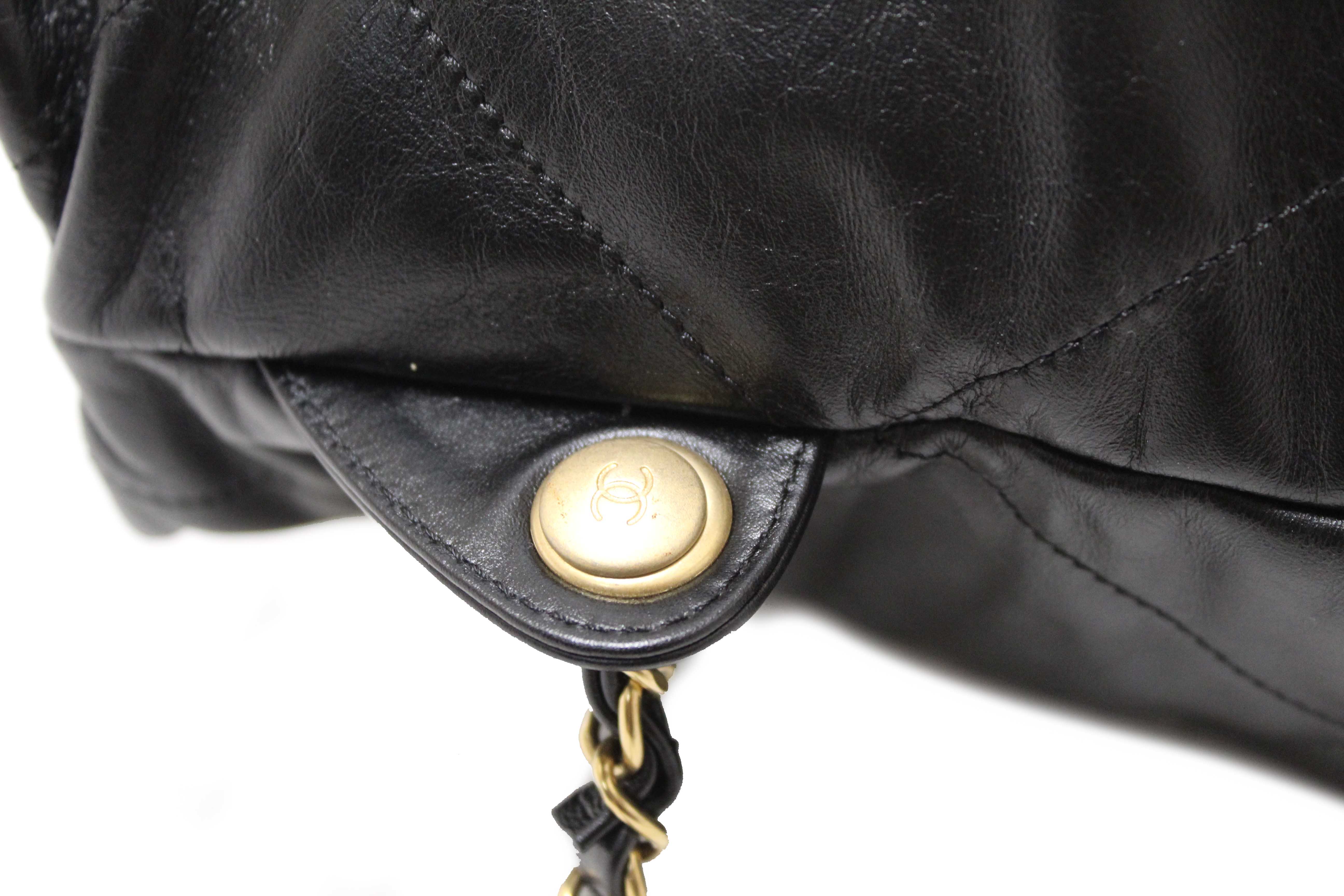 Authentic Chanel Black Chanel 22 Calfskin Leather Drawstring Chain Backpack