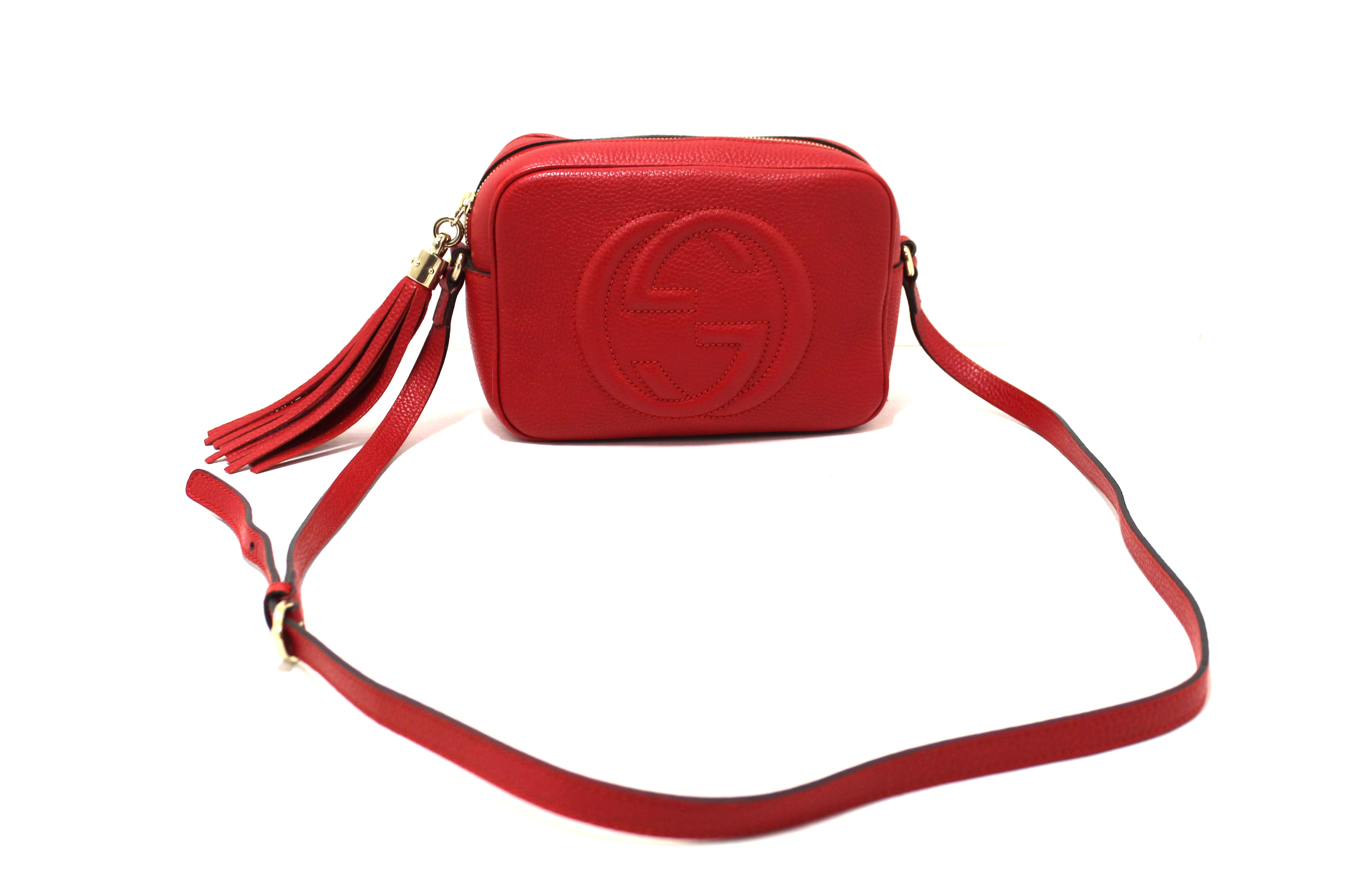 Authentic Gucci Red Soho Leather Small Disco Messenger Bag
