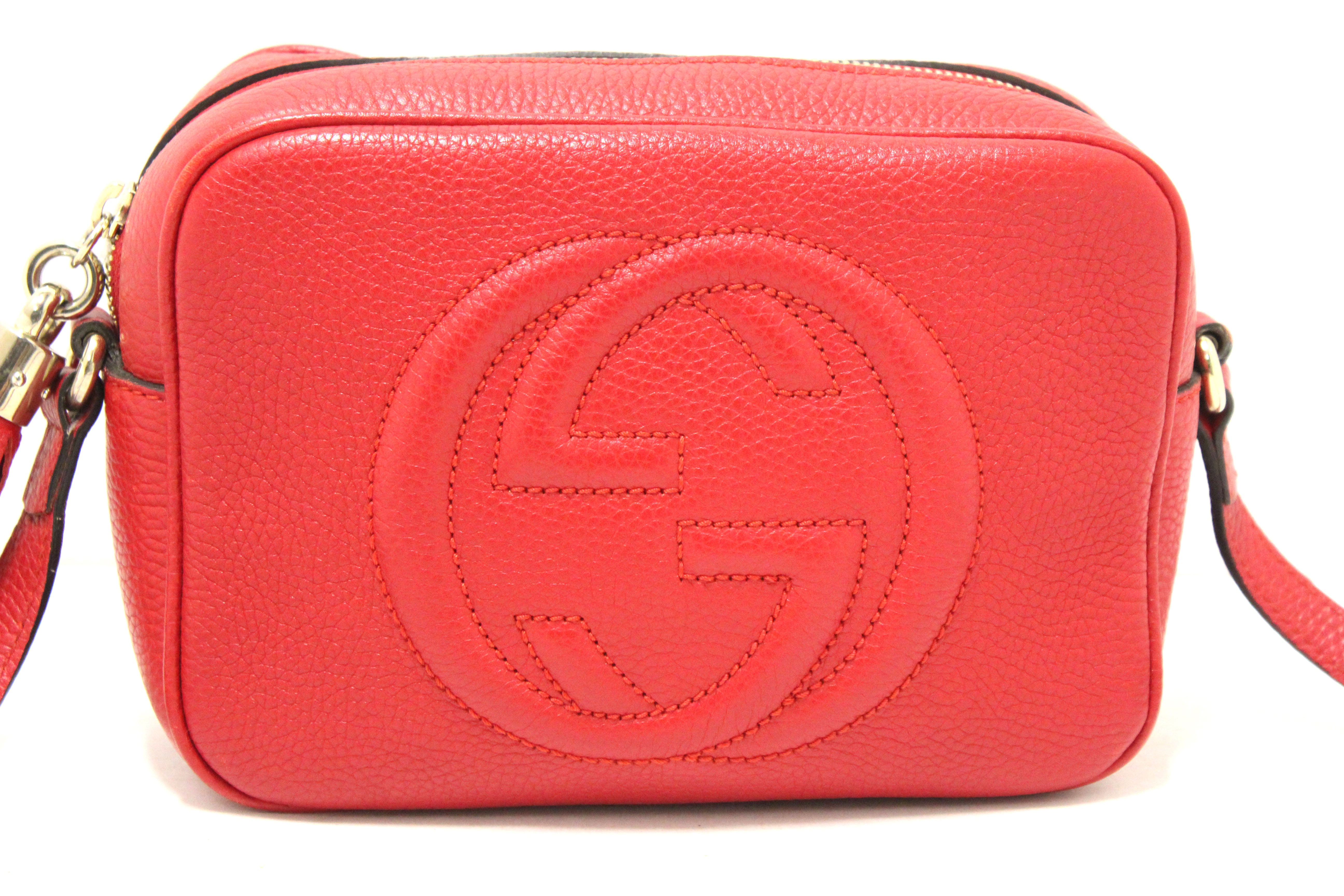 Authentic Gucci Red Soho Leather Small Disco Messenger Bag