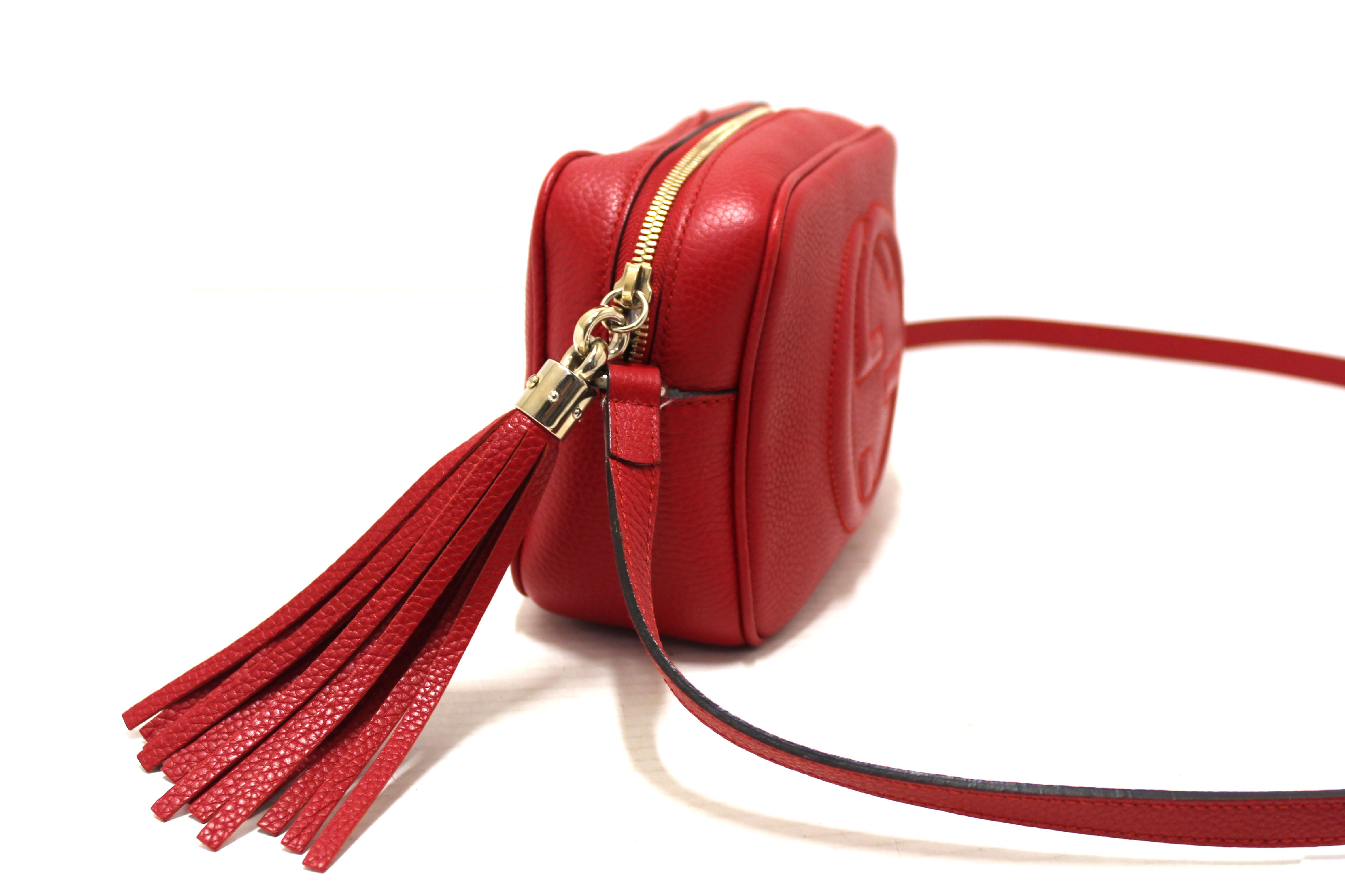 Authentic Gucci Red Soho Leather Small Disco Messenger Bag