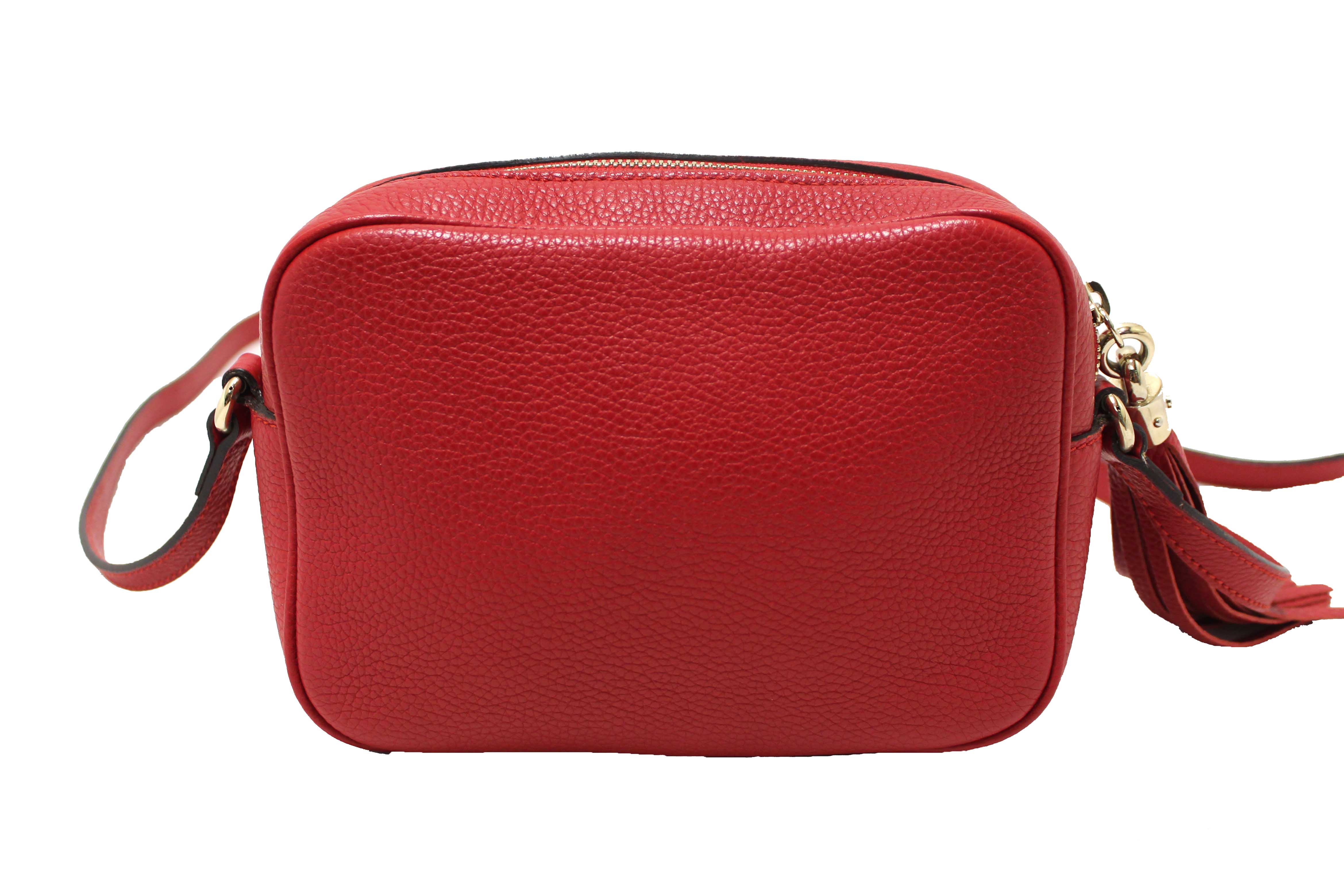 Authentic Gucci Red Soho Leather Small Disco Messenger Bag