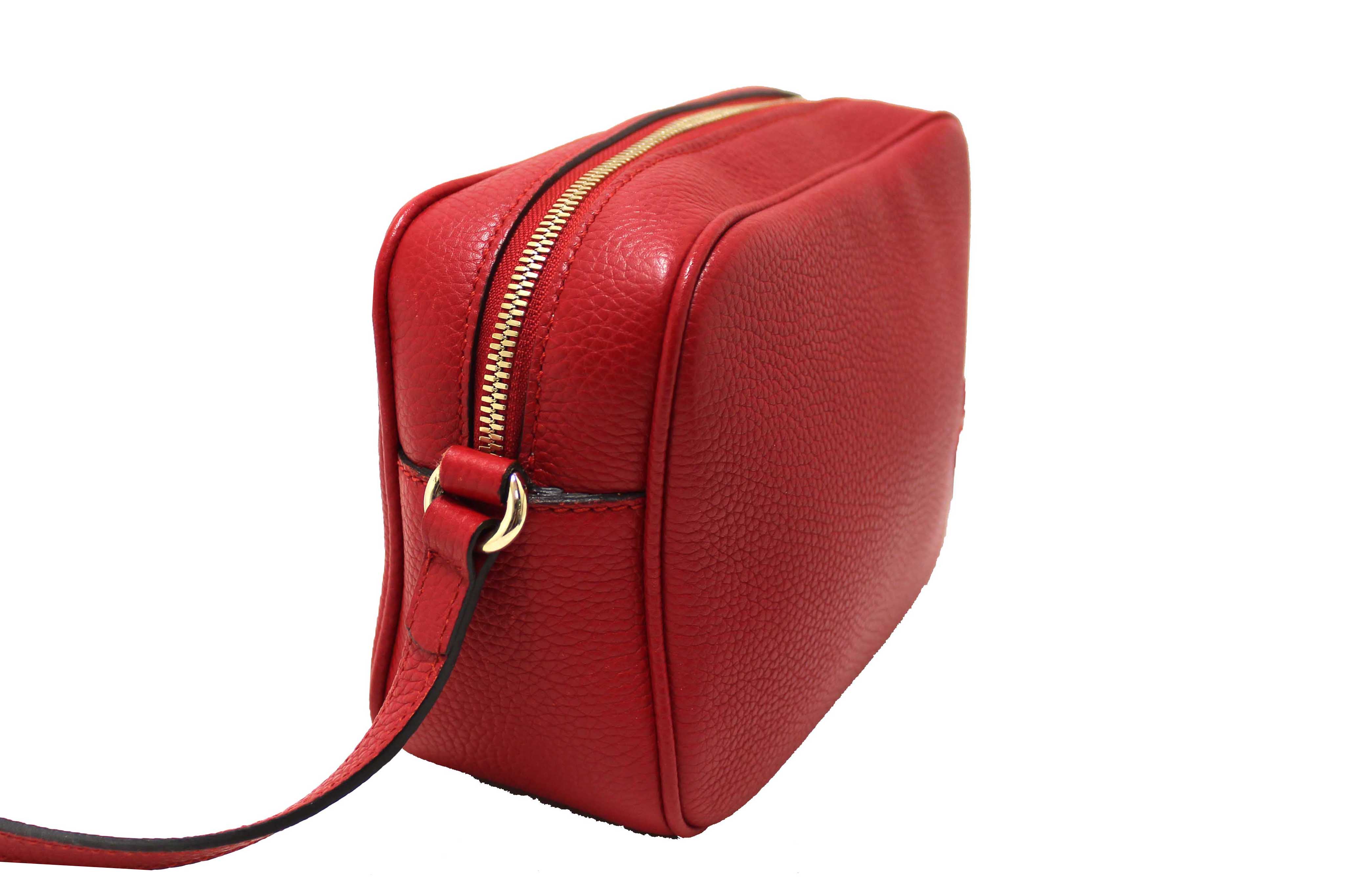Authentic Gucci Red Soho Leather Small Disco Messenger Bag
