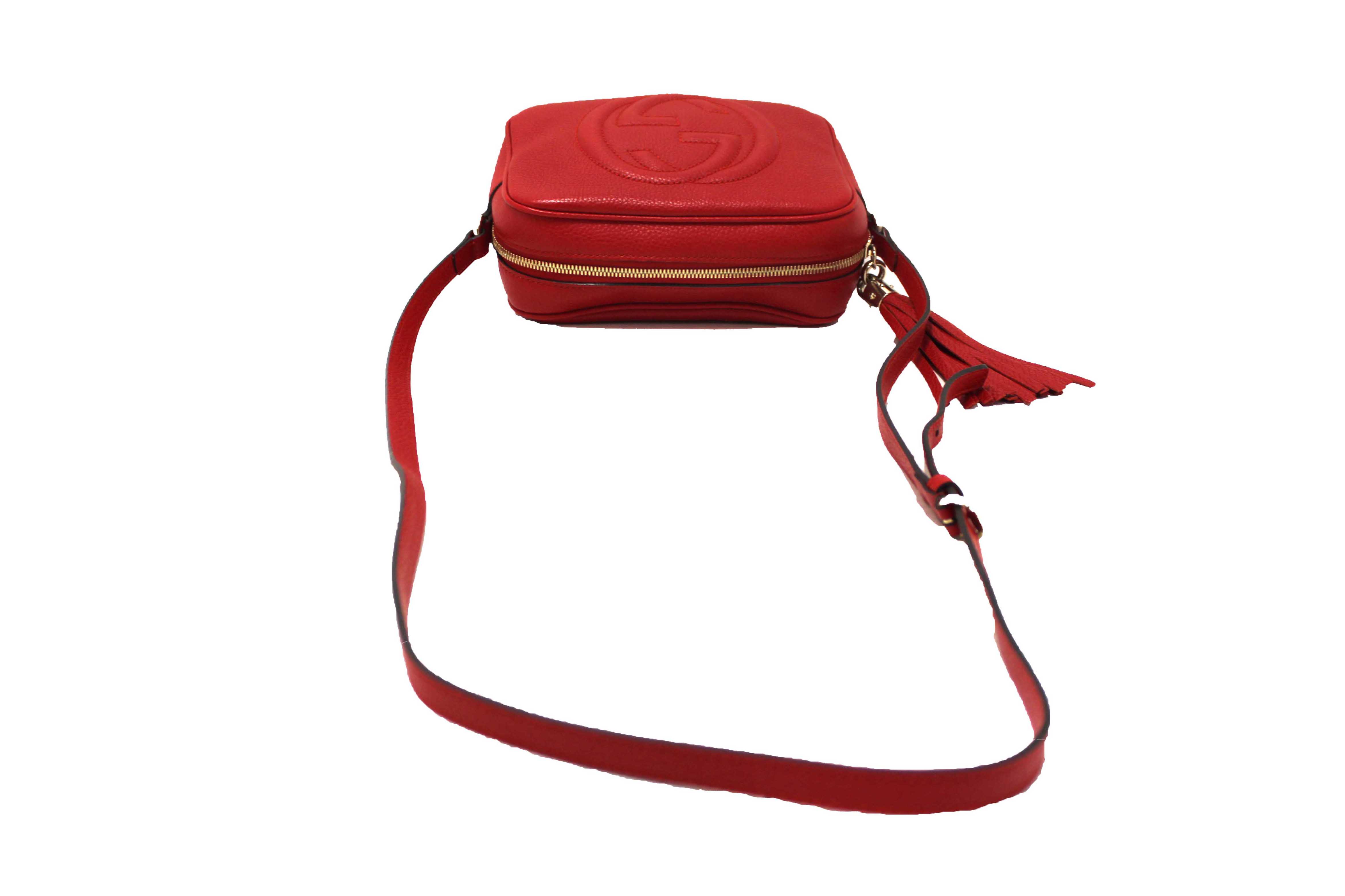 Authentic Gucci Red Soho Leather Small Disco Messenger Bag