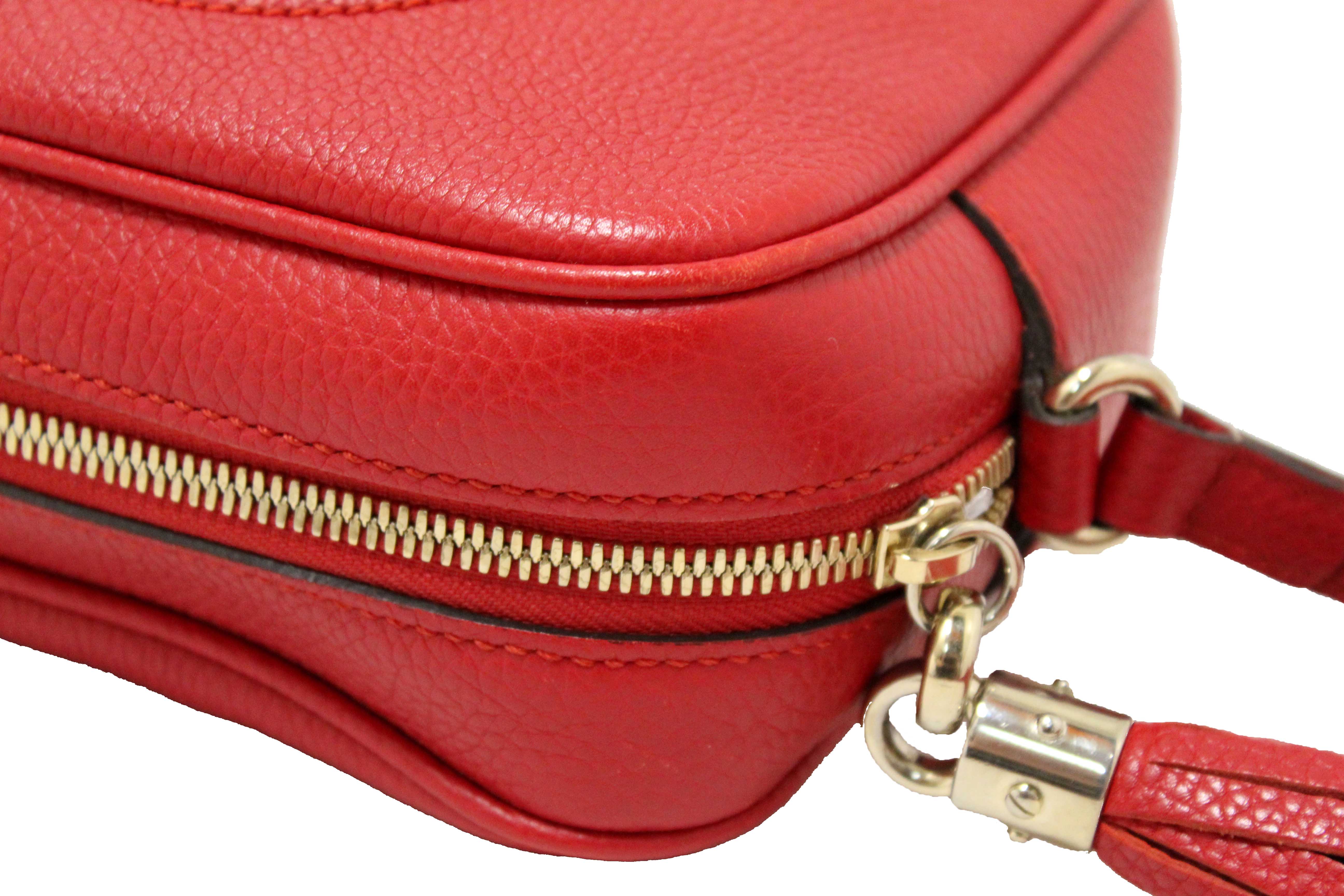 Authentic Gucci Red Soho Leather Small Disco Messenger Bag