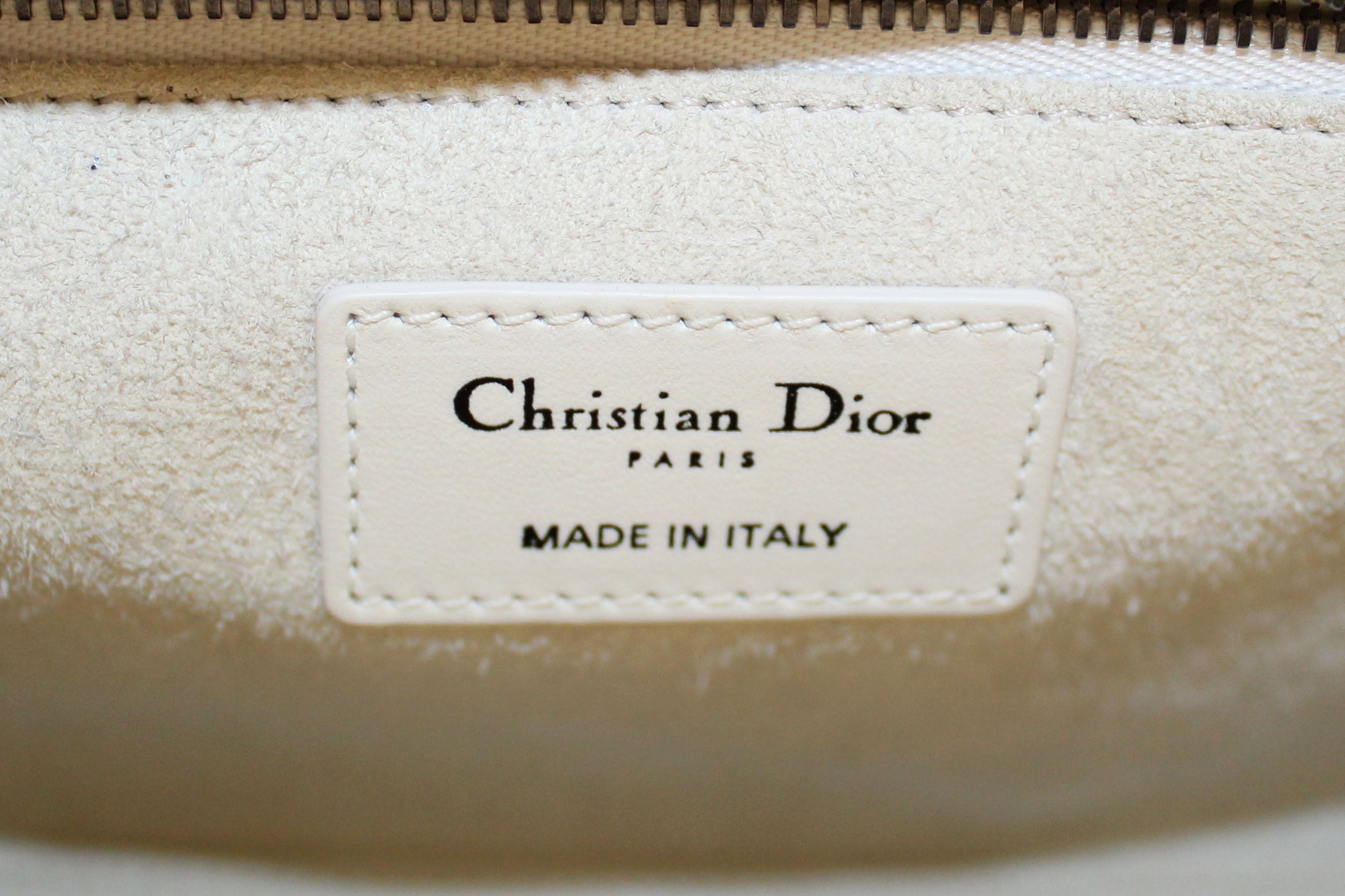 Authentic Christian Dior White Cannage Lambskin Medium Lady Dior Bag