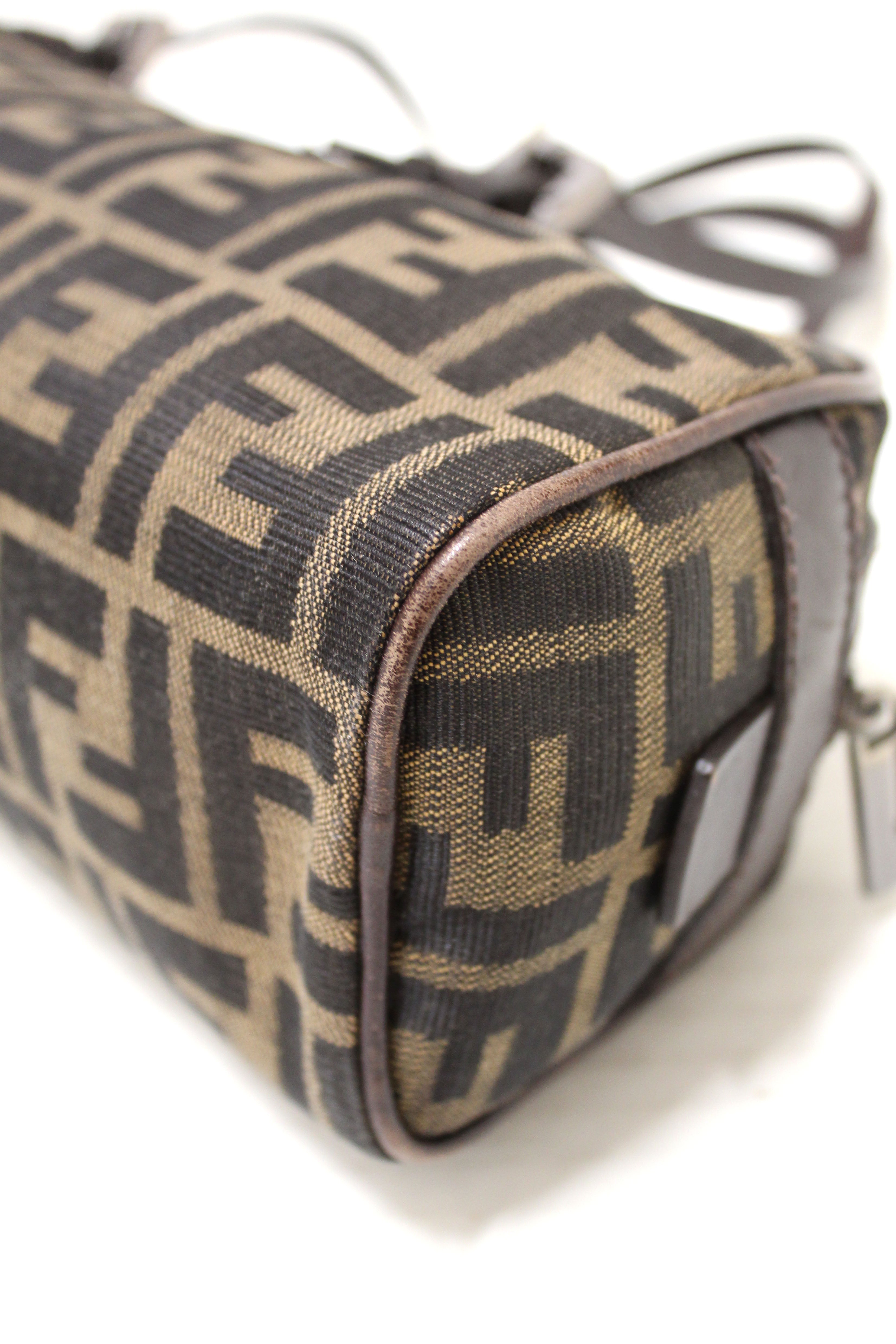 Authentic Fendi Brown Bauletto Zucca Tobacco Print Canvas bag