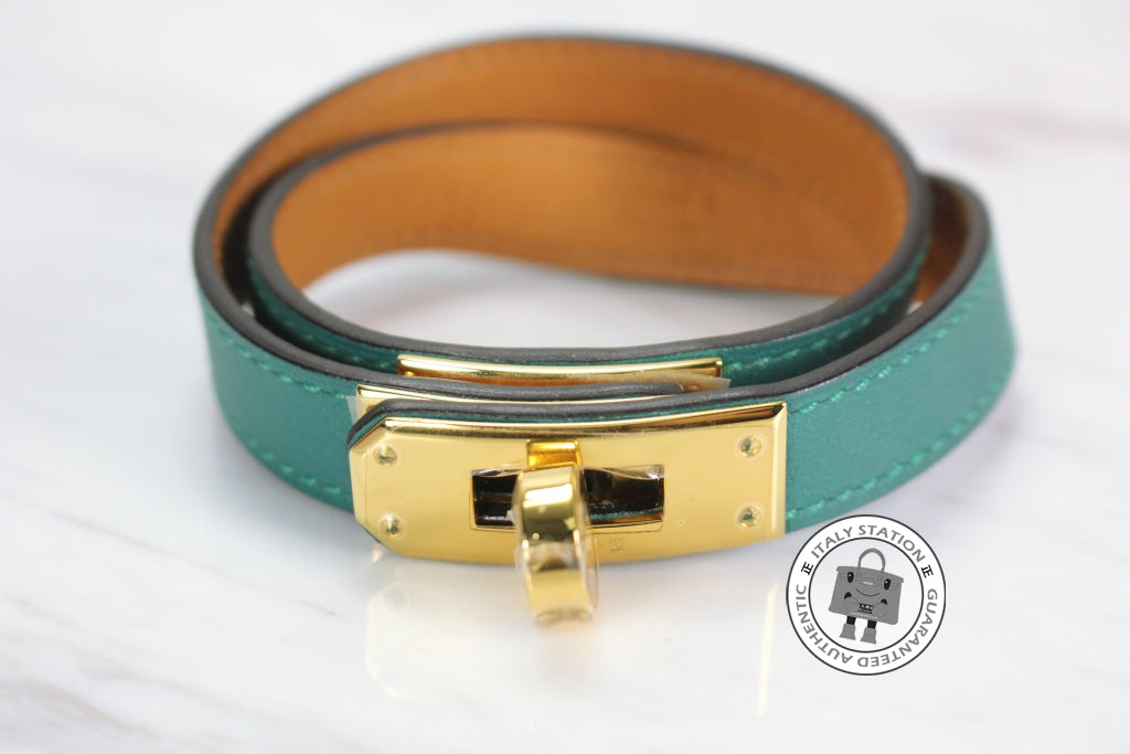 HERMES Hermes Kelly Double Tour Malachite / CCZ6 Swift Medium Bracelet | Italystation.com - Shop Now at italystation.com